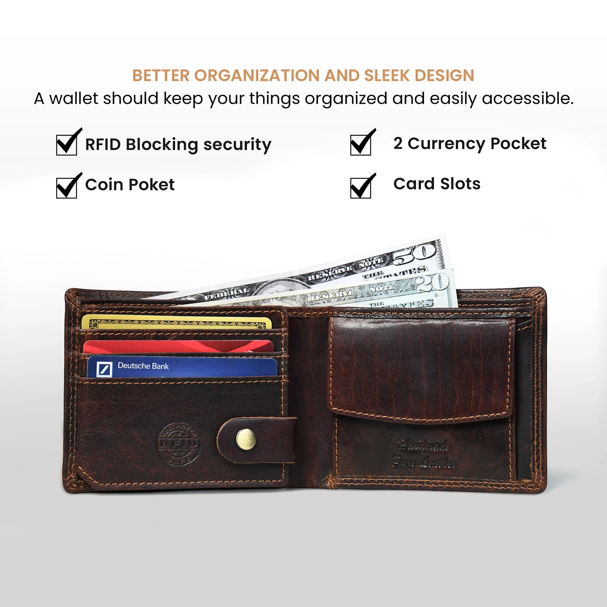 Falcon Ridge Vintage Leather Bifold Wallet – Espresso brown