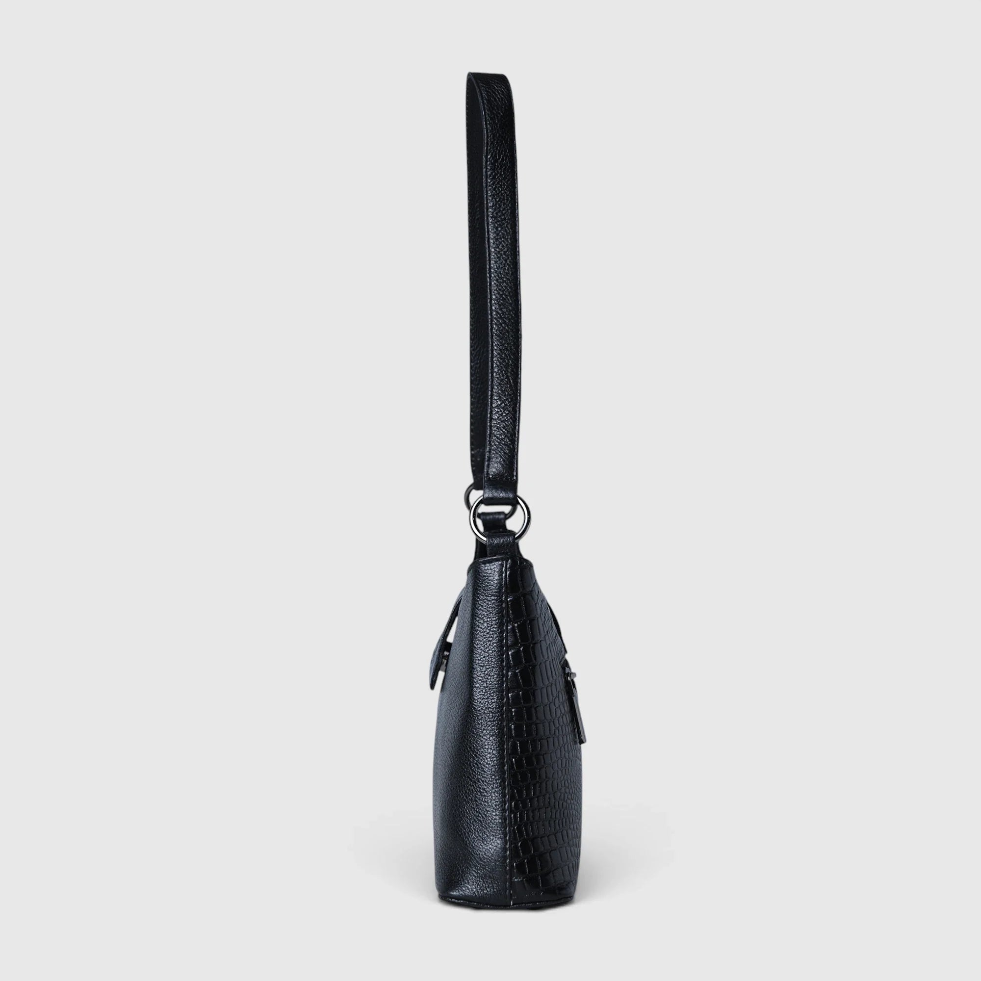 Luna Croco Full Grain Leather Handbag – Black colour