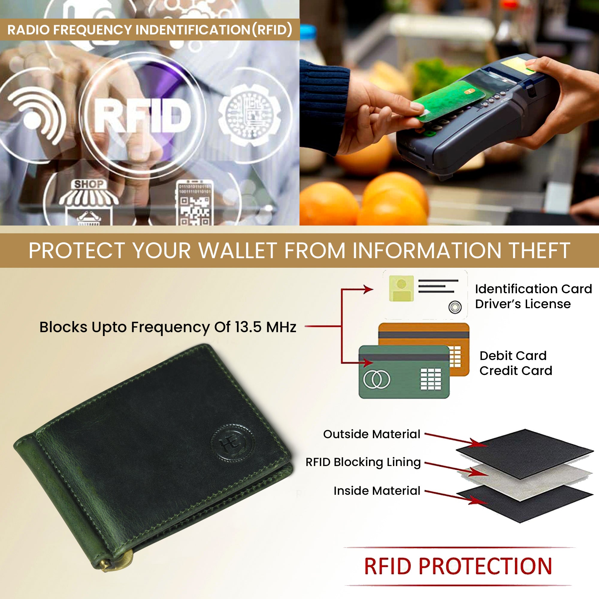 Slim Money Clip Wallet - Green Colour