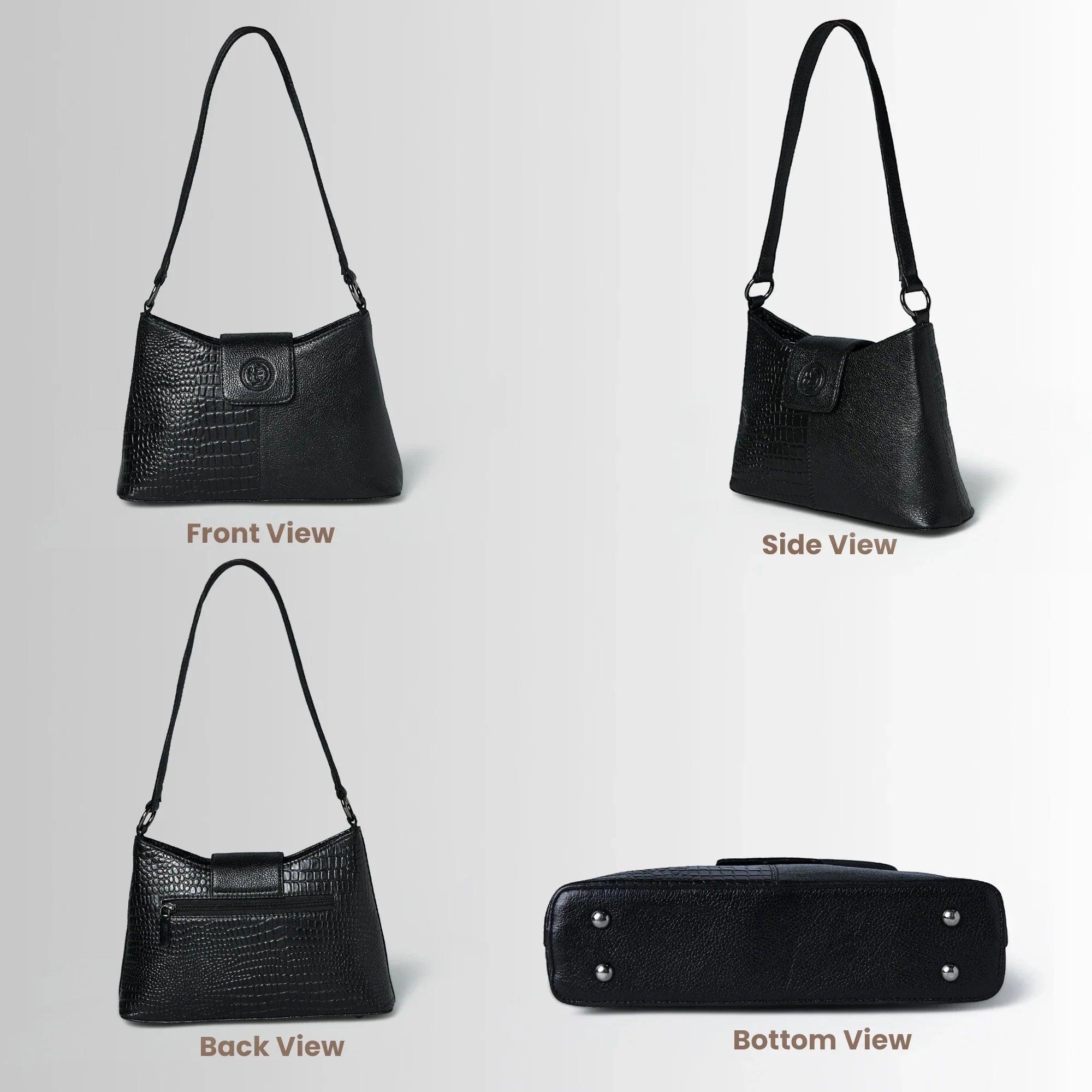 Luna Croco Full Grain Leather Handbag – Black colour
