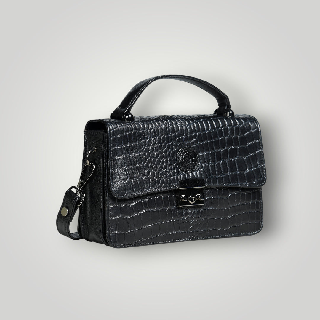 Imperial Croc Luxe Satchel Bag - Black Colour