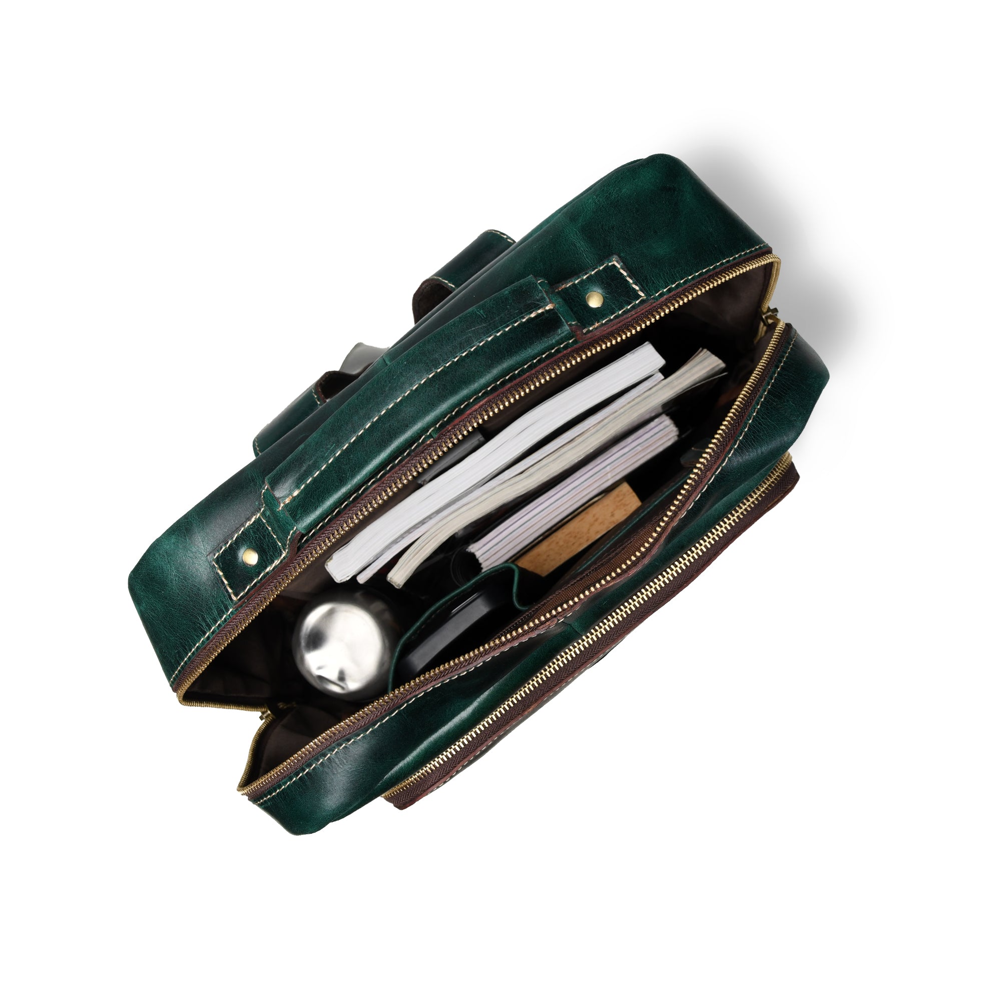 Alpine Vintage Leather Laptop Backpack - Green Colour