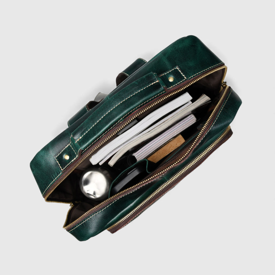 Alpine Vintage Leather Laptop Backpack - Rich Green