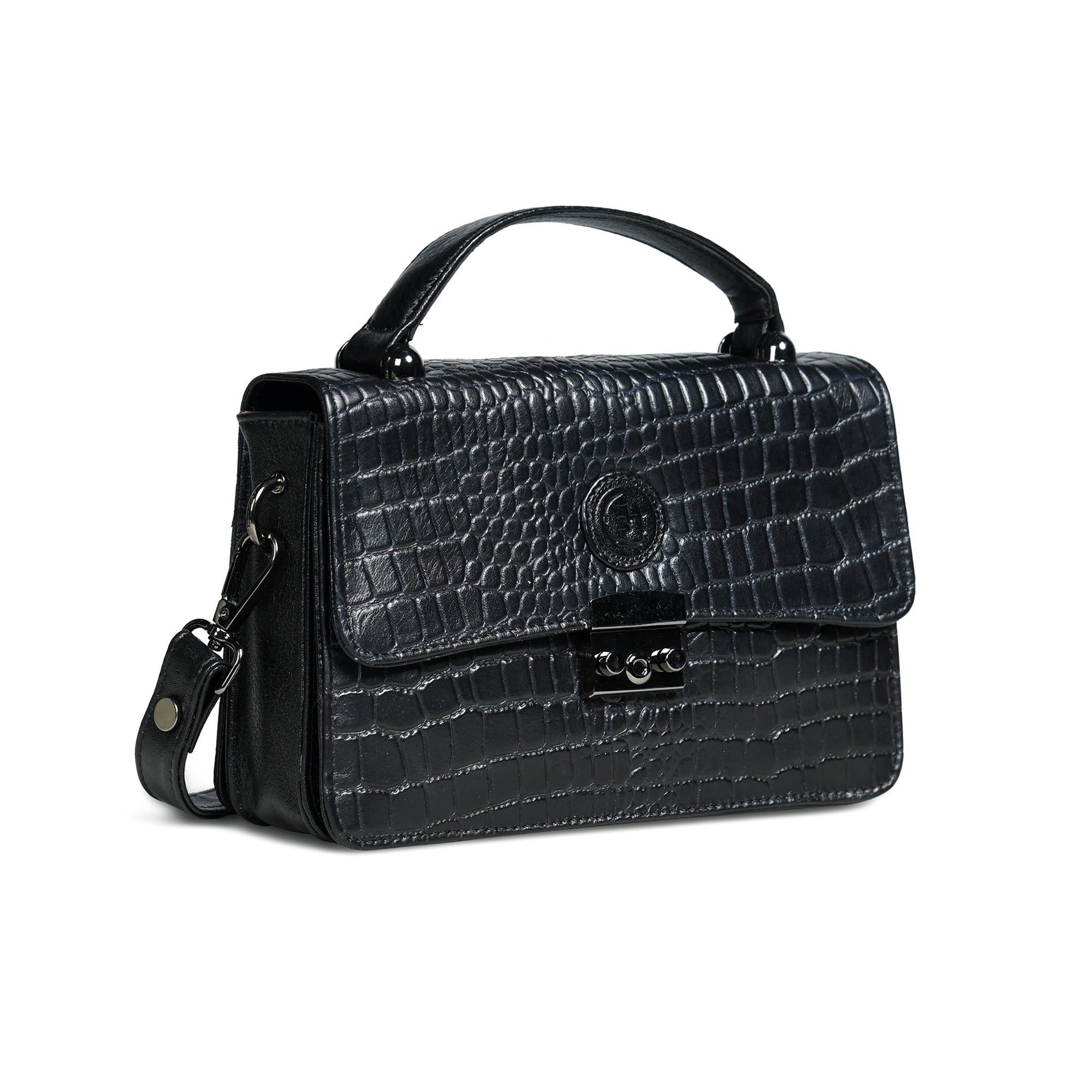 Imperial Croc Luxe Satchel - Black Colour