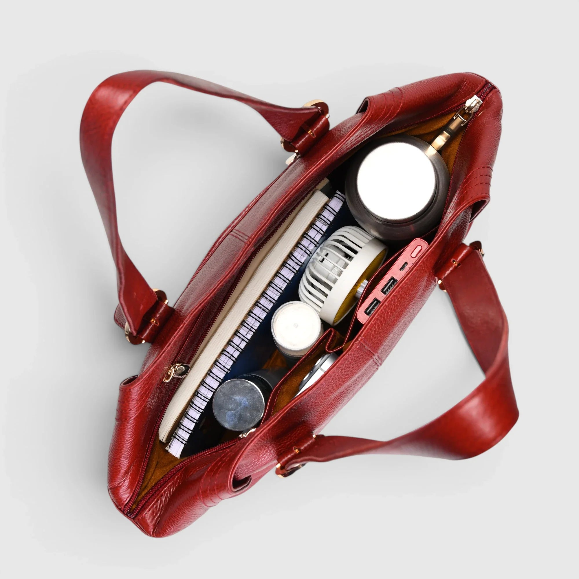 Aveline Leather Shoulder Tote – Cherry Red