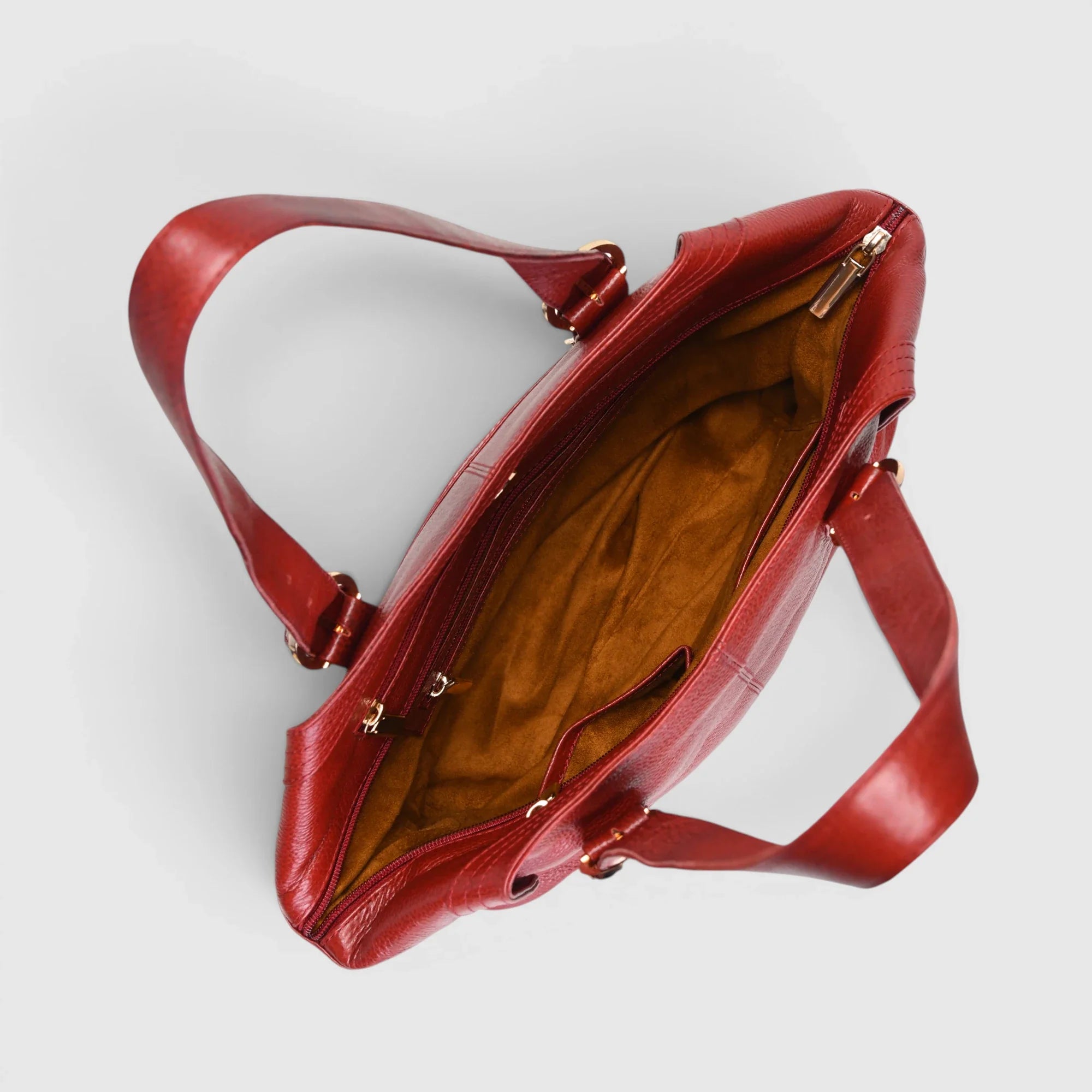 Aveline Leather Shoulder Tote – Cherry Red