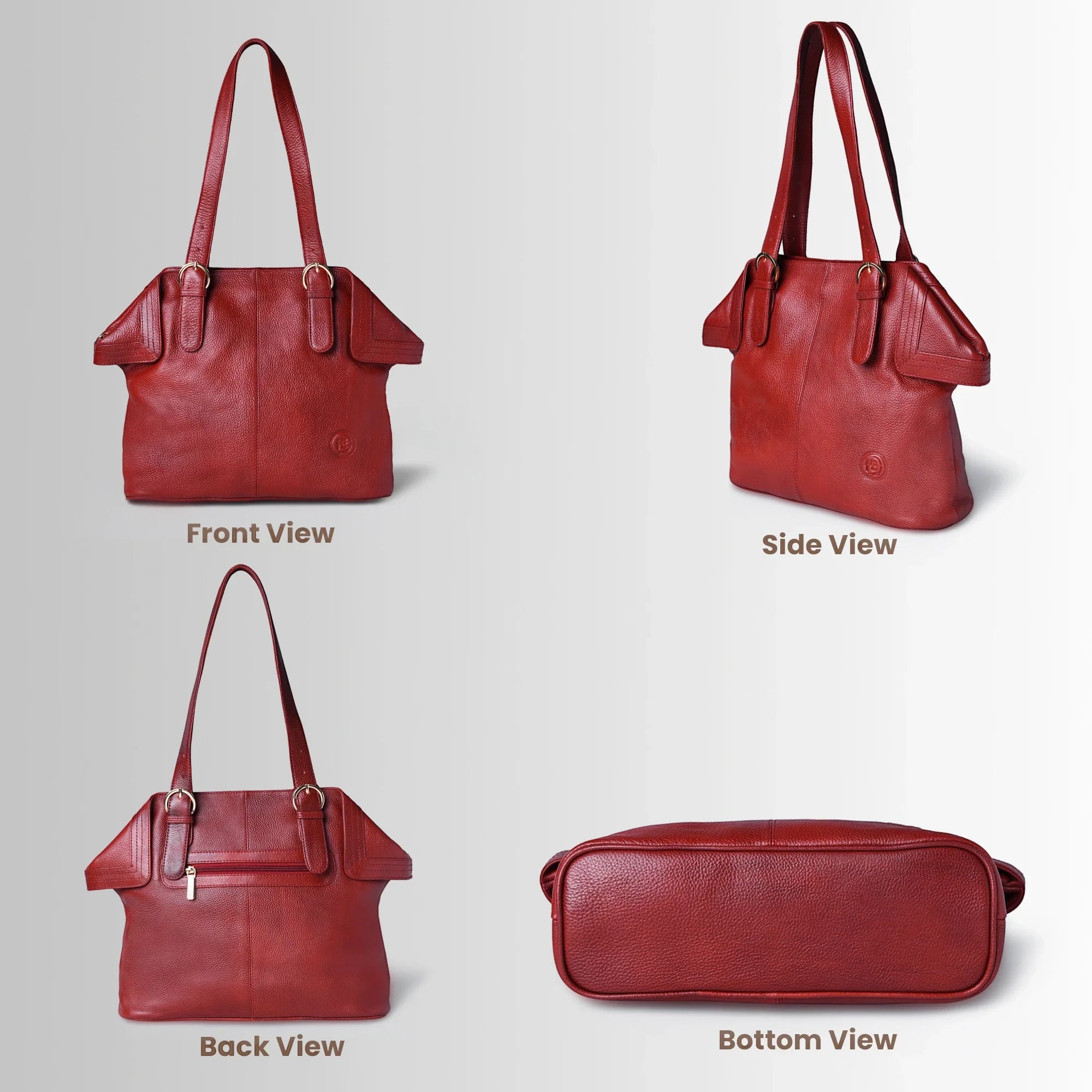 Aveline Leather Shoulder Tote – Cherry Red
