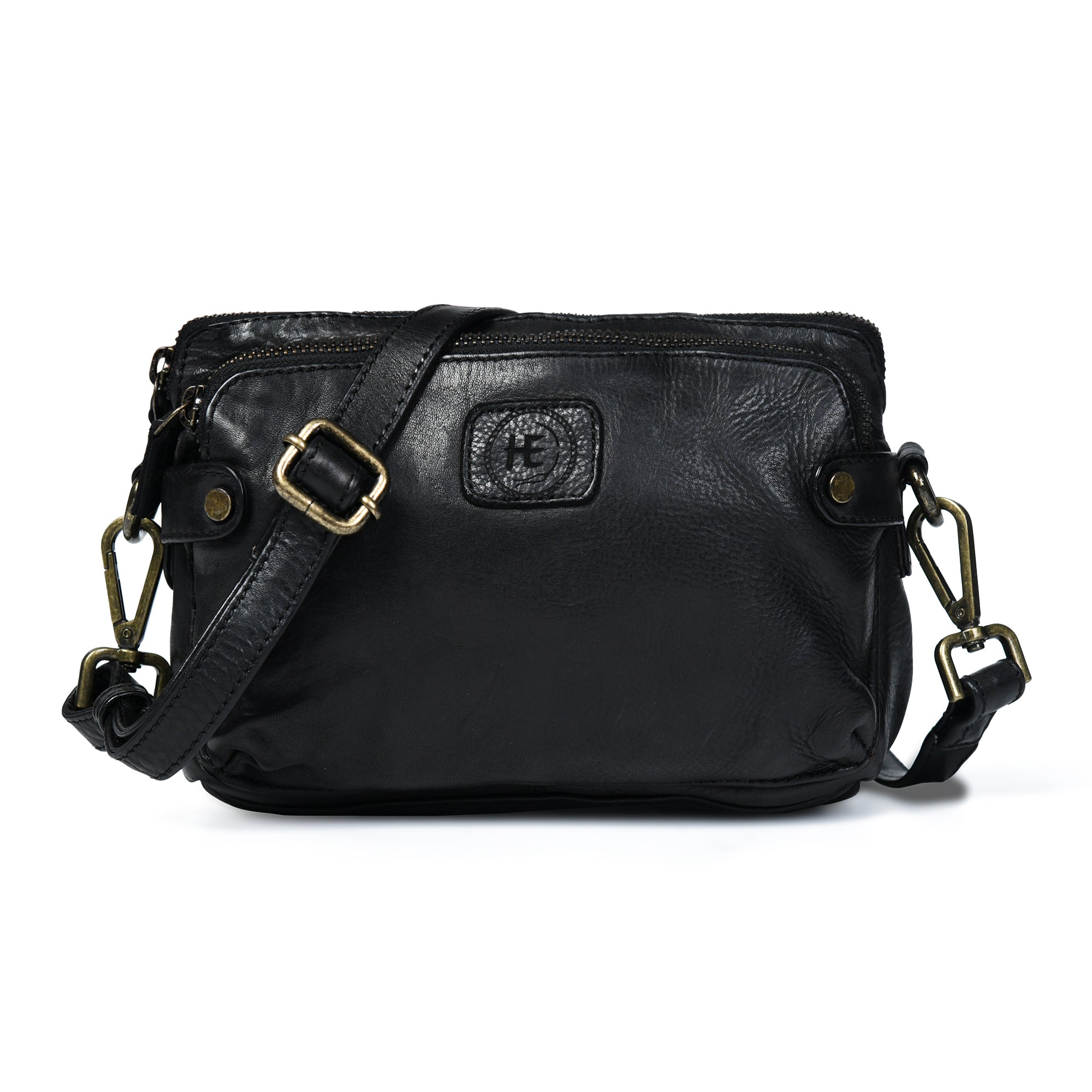 Classic Cognac Leather Women's Handbag - Black Colour