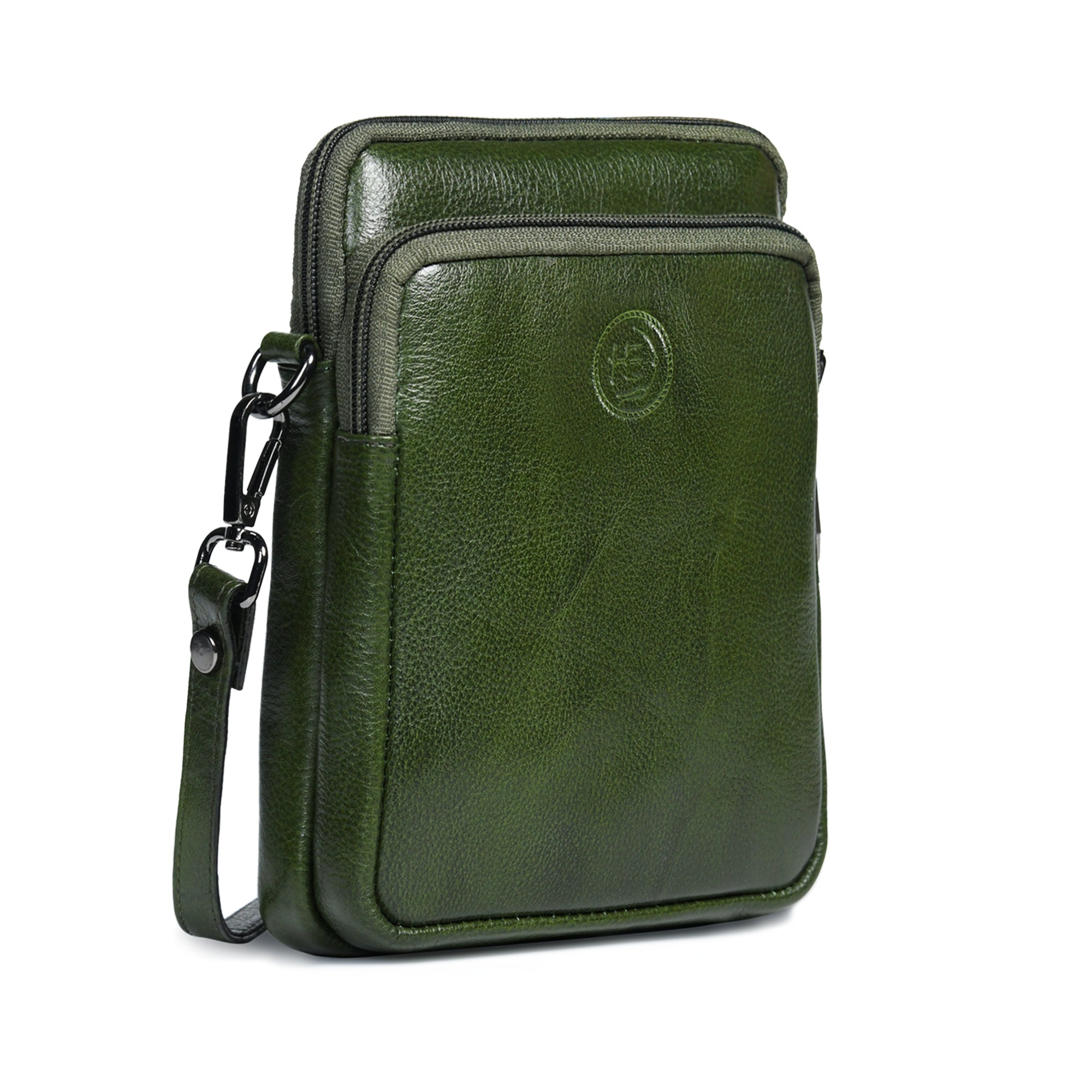 AmberStride Leather Sling Bag – Olive Colour