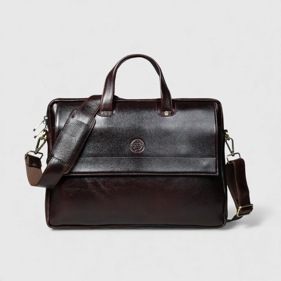 Executive Edge Leather Laptop Briefcase - Espresso brown