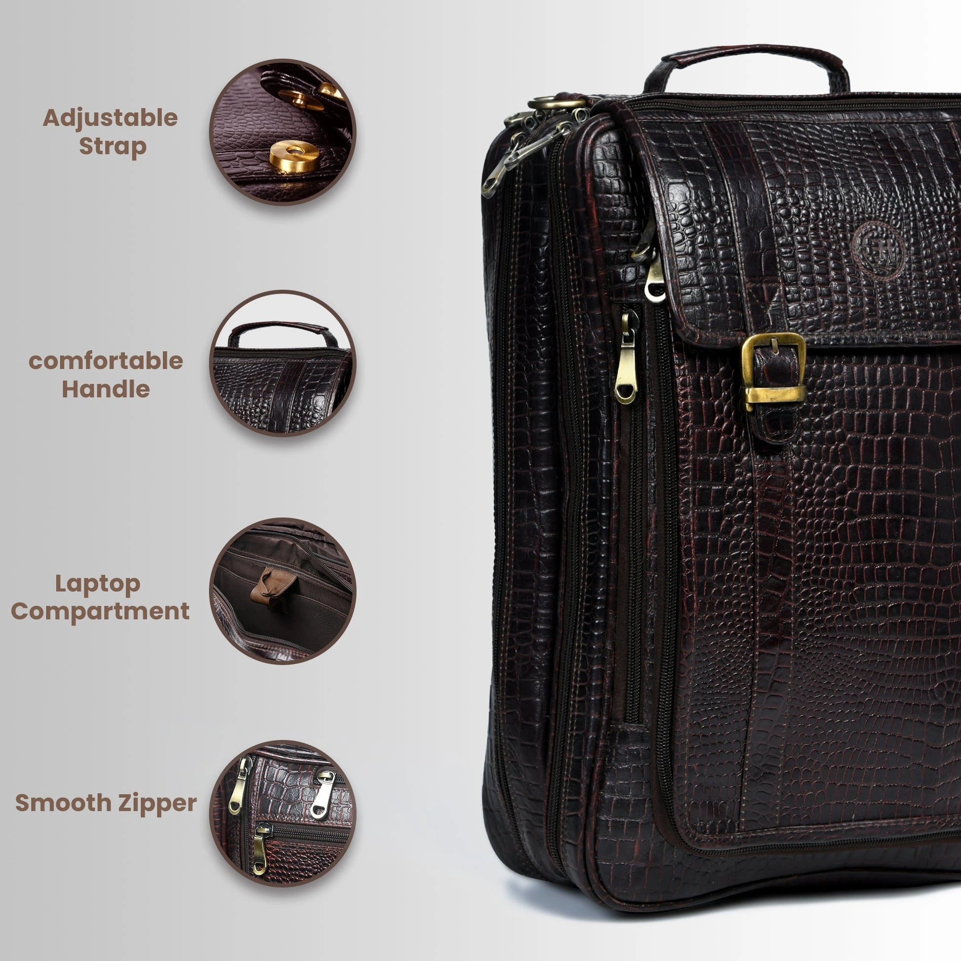 Heritage Voyager Convertible Leather Backpack Croco Textured Laptop Backpack & Briefcase| Maroon colour