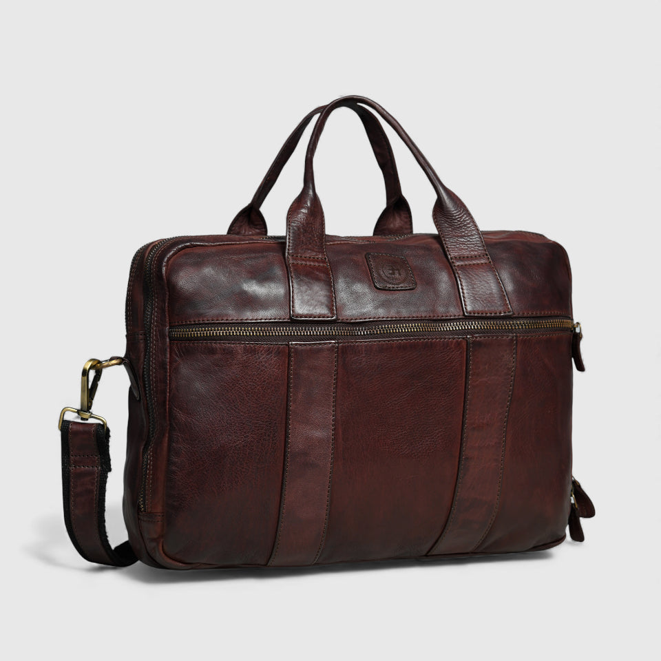 Executive Heritage Pure Leather Laptop Bag - Espresso brown