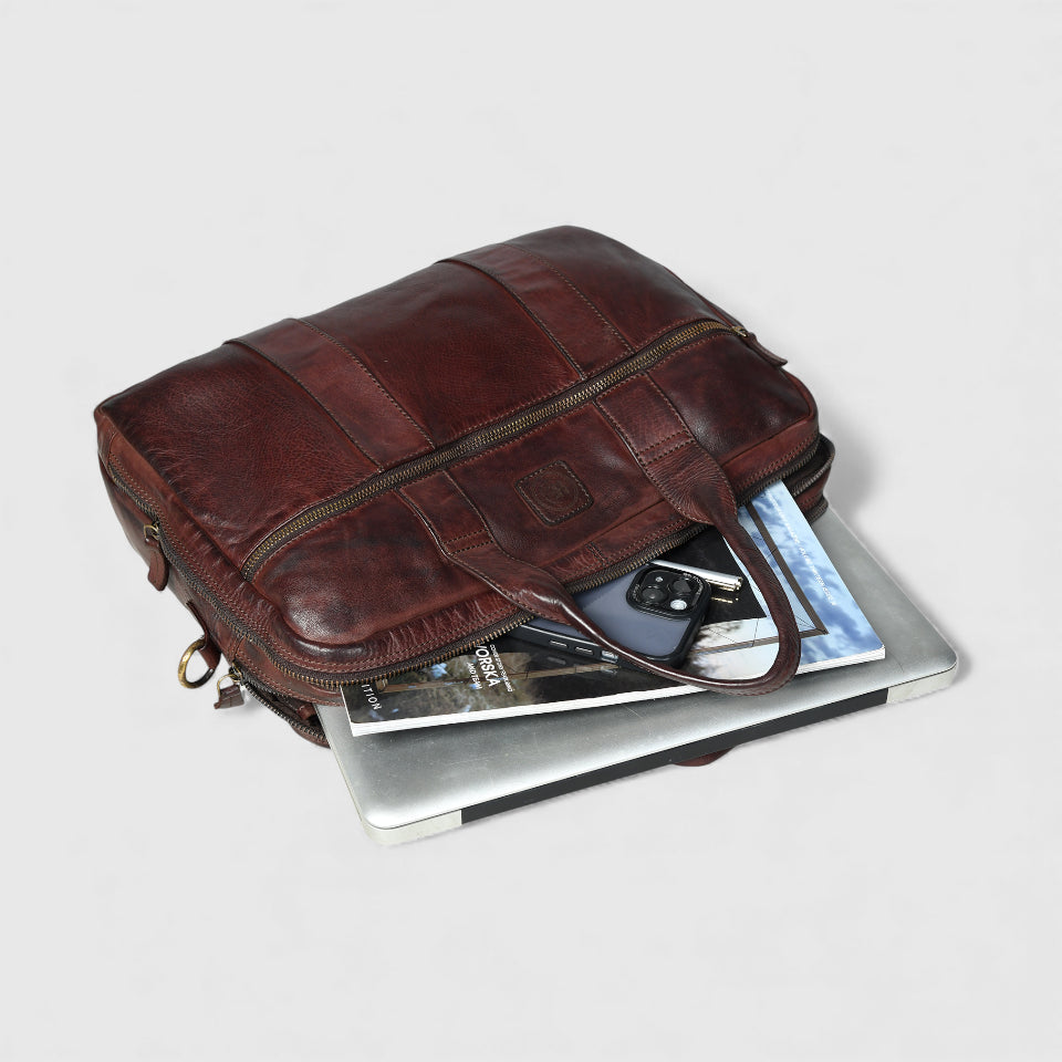Executive Heritage Pure Leather Laptop Bag - Espresso brown
