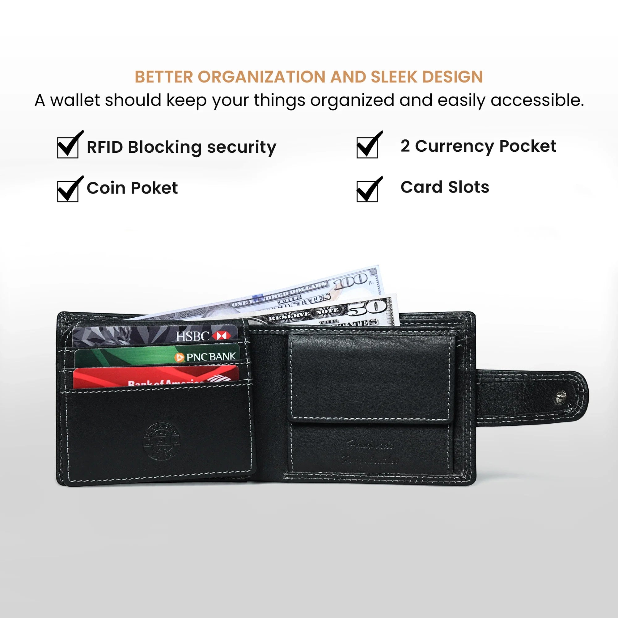 Executive Shield Leather Wallet – Classic Black