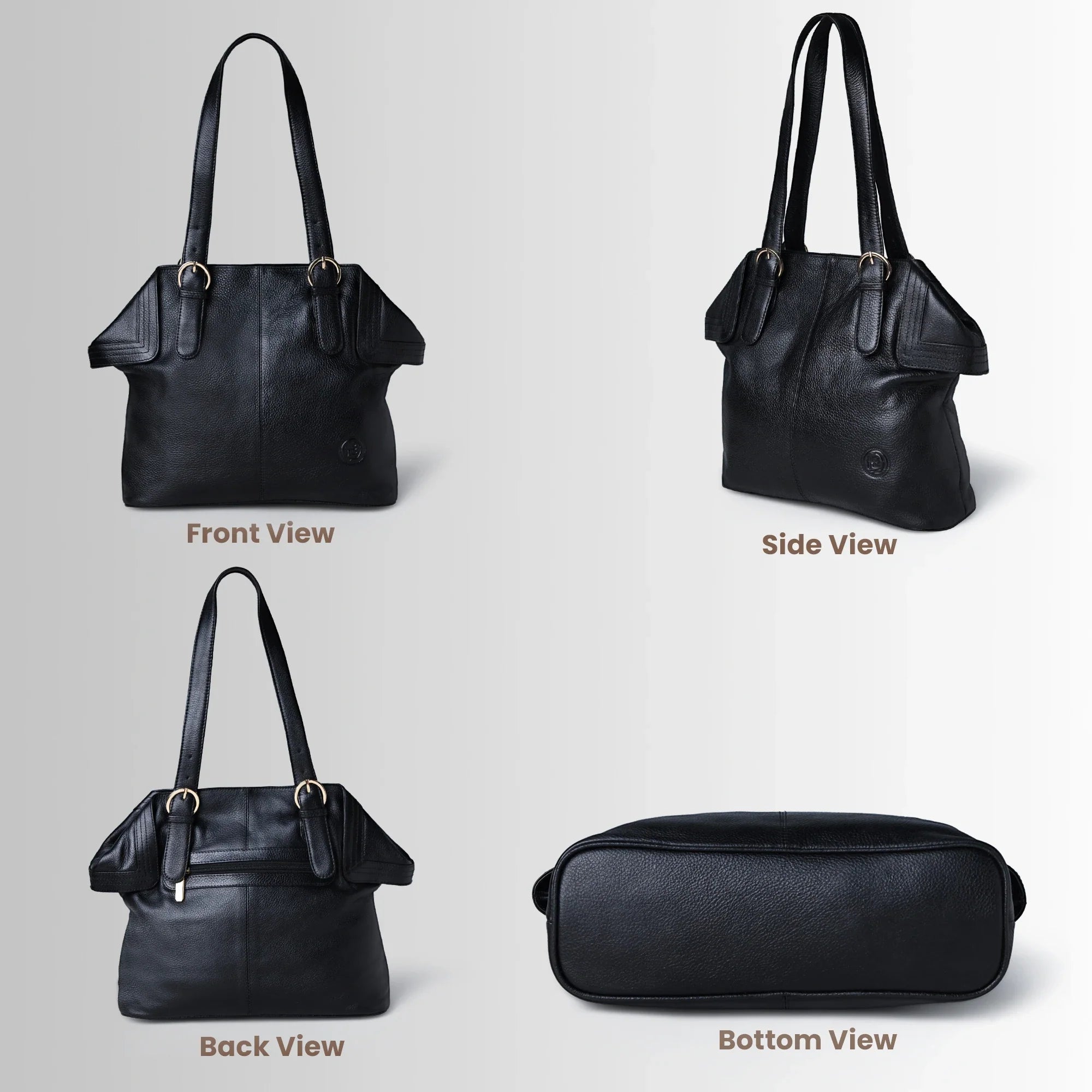 Aveline Leather Shoulder Tote – Black