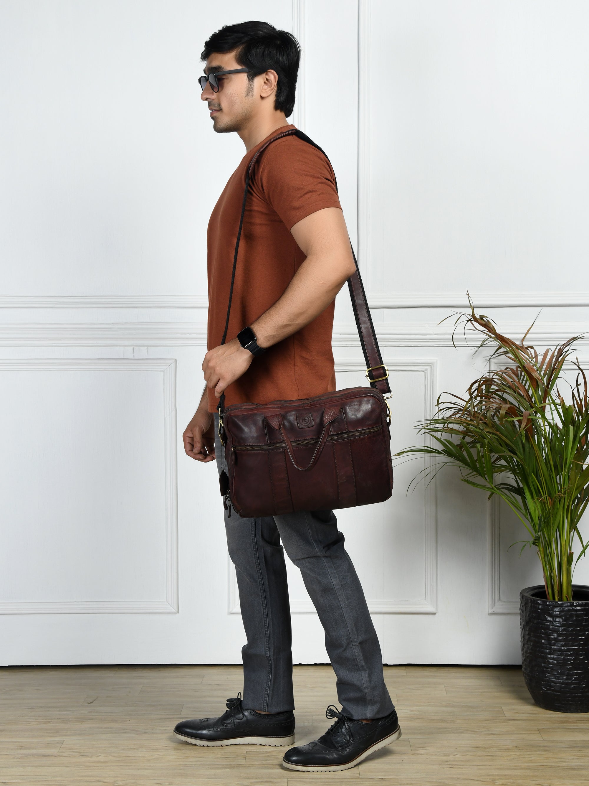 Executive Heritage Leather Laptop Bag - Tan Colour