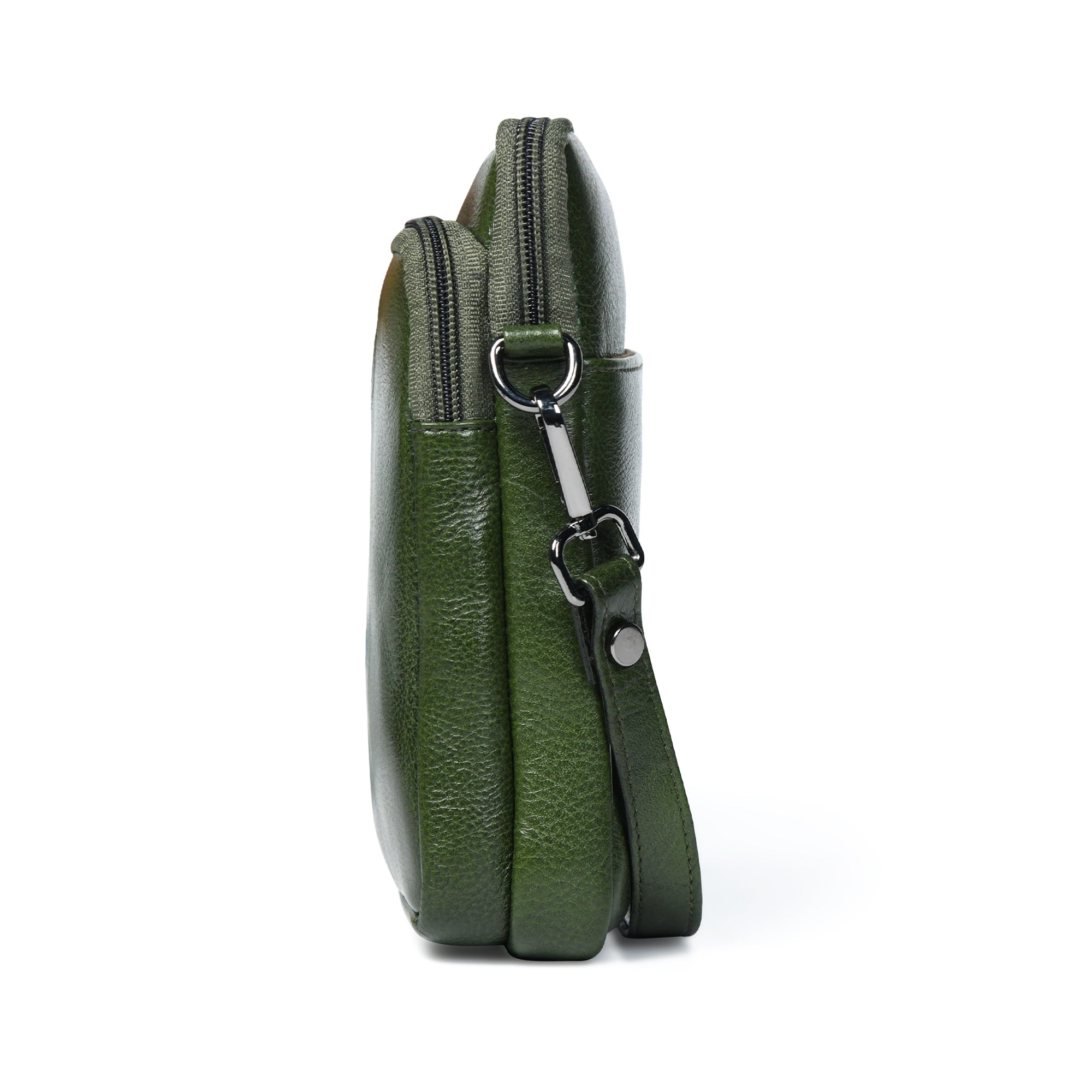 AmberStride Leather Sling Bag – Olive Colour