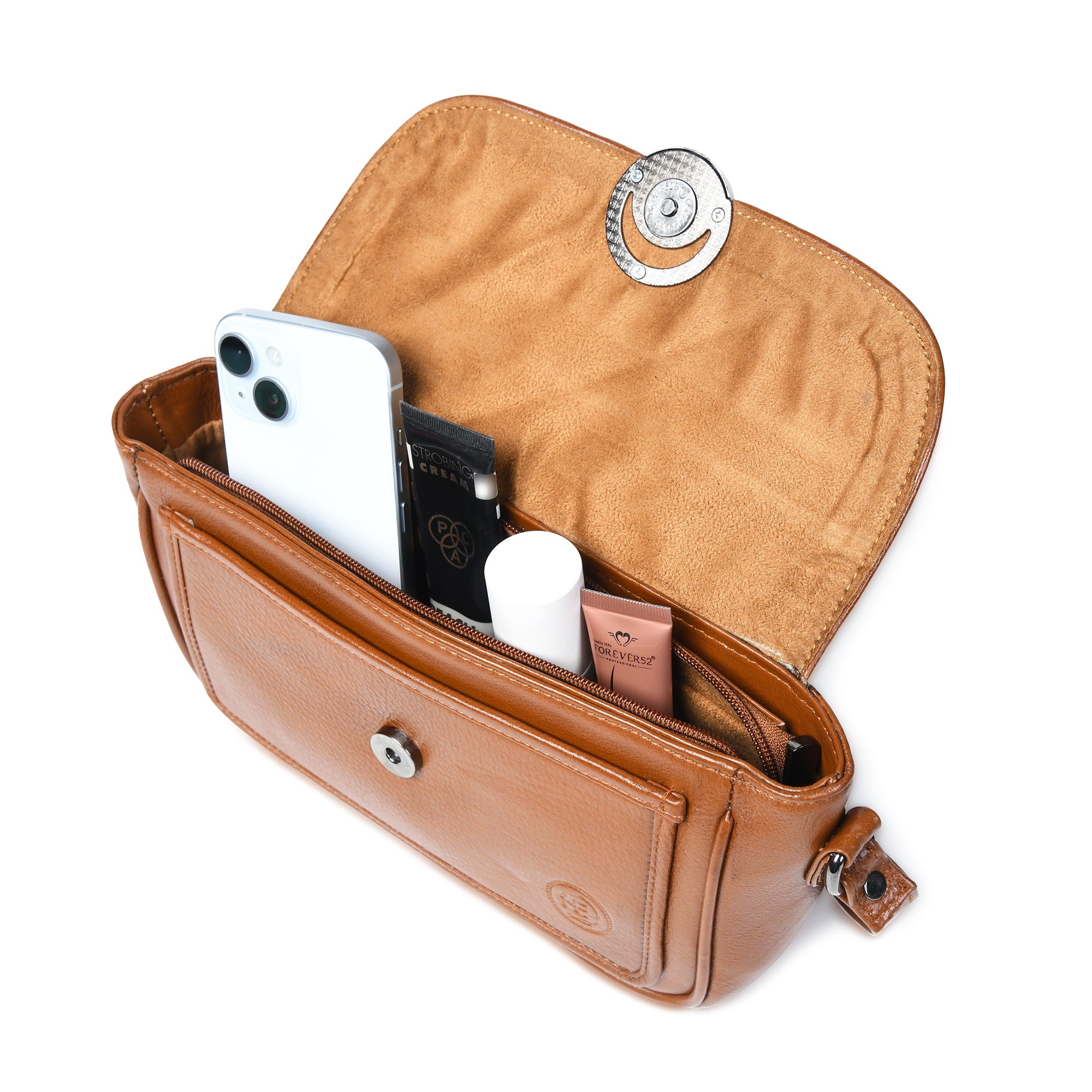 Verdant Elegance Women's Leather Handbag - Tan Colour