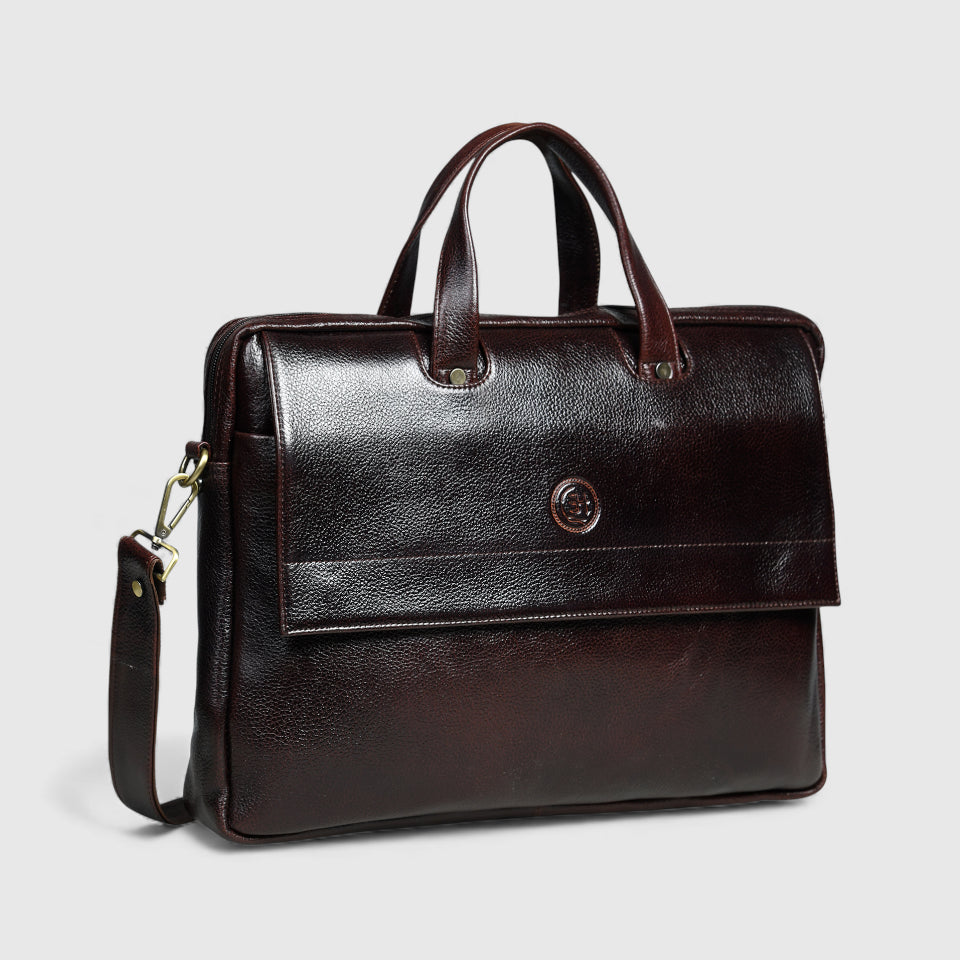Executive Edge Leather Laptop Briefcase - Espresso brown
