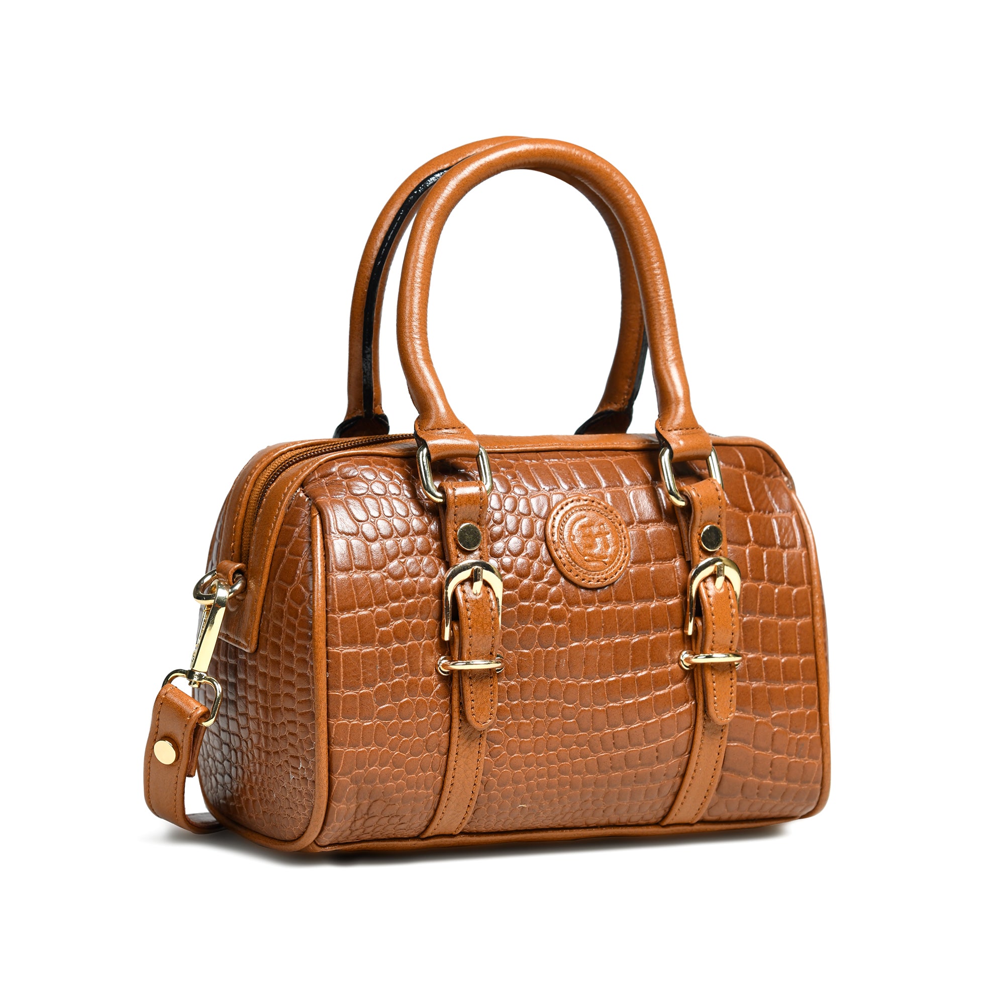 Emerald Luxe Croc Satchel - Brown Colour