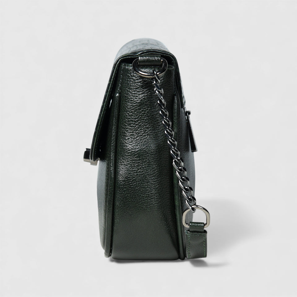 Regal Noir Croc Handbag - Rich green