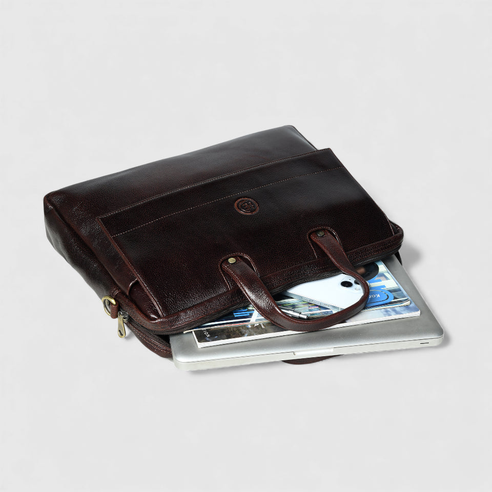 Executive Edge Leather Laptop Briefcase - Espresso brown