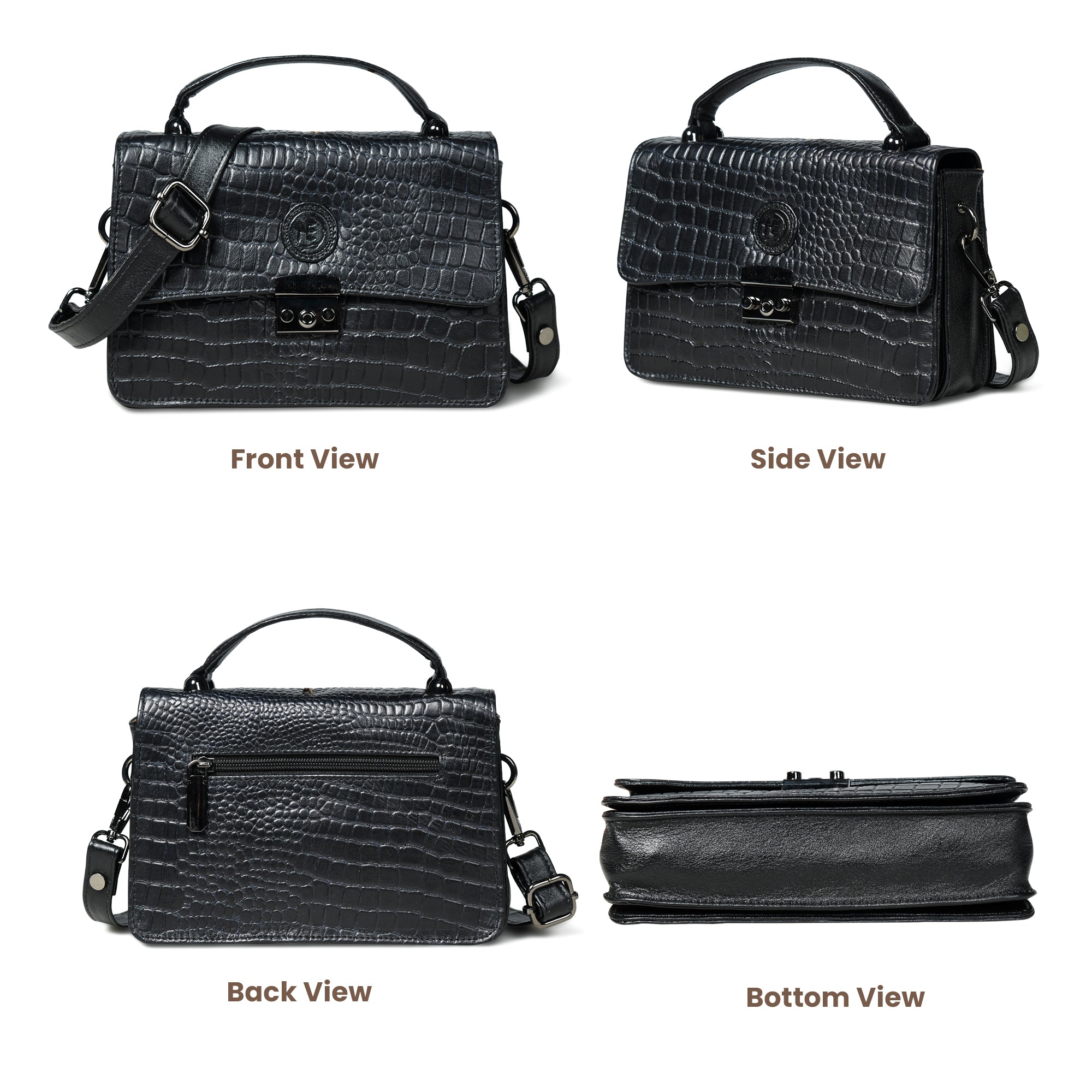 Imperial Croc Luxe Satchel - Black Colour