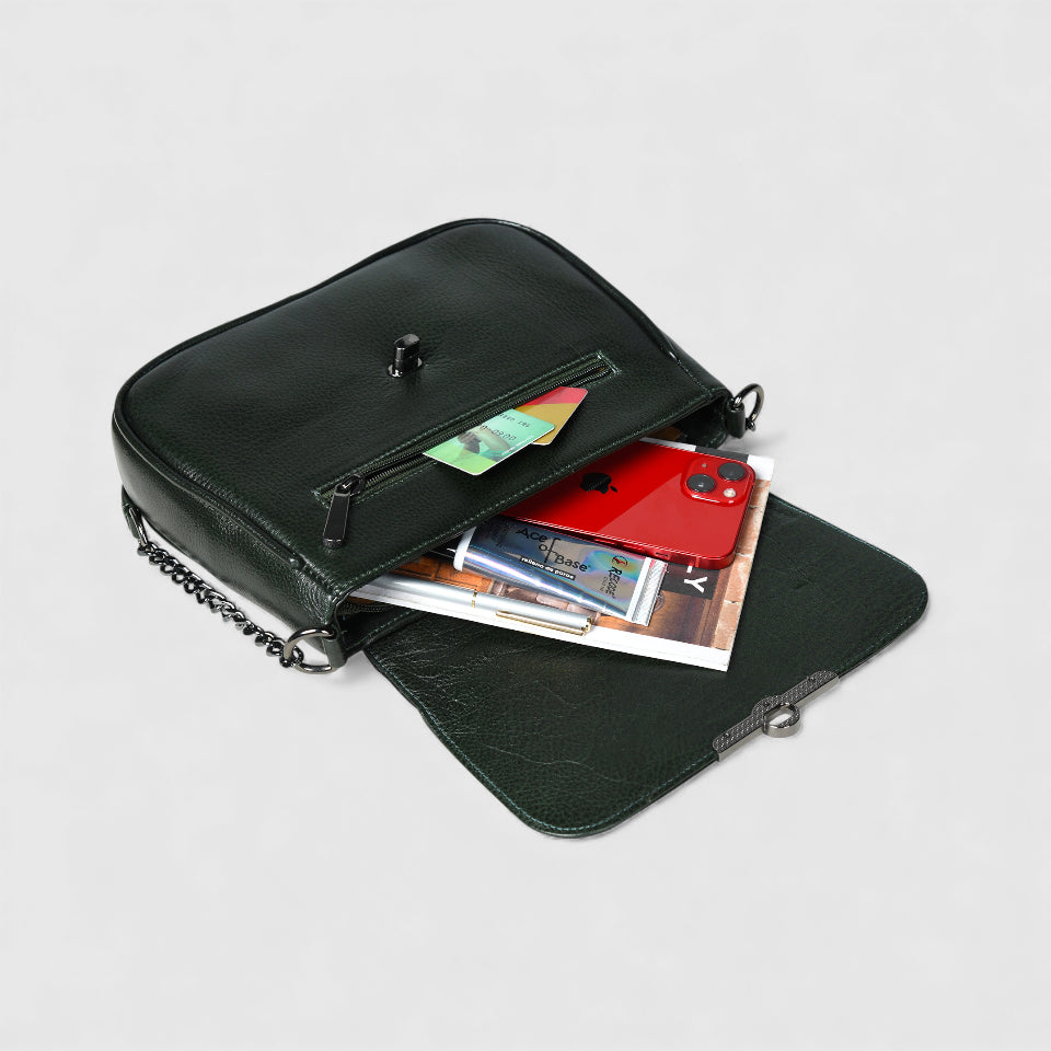 Regal Noir Croc Handbag - Rich green