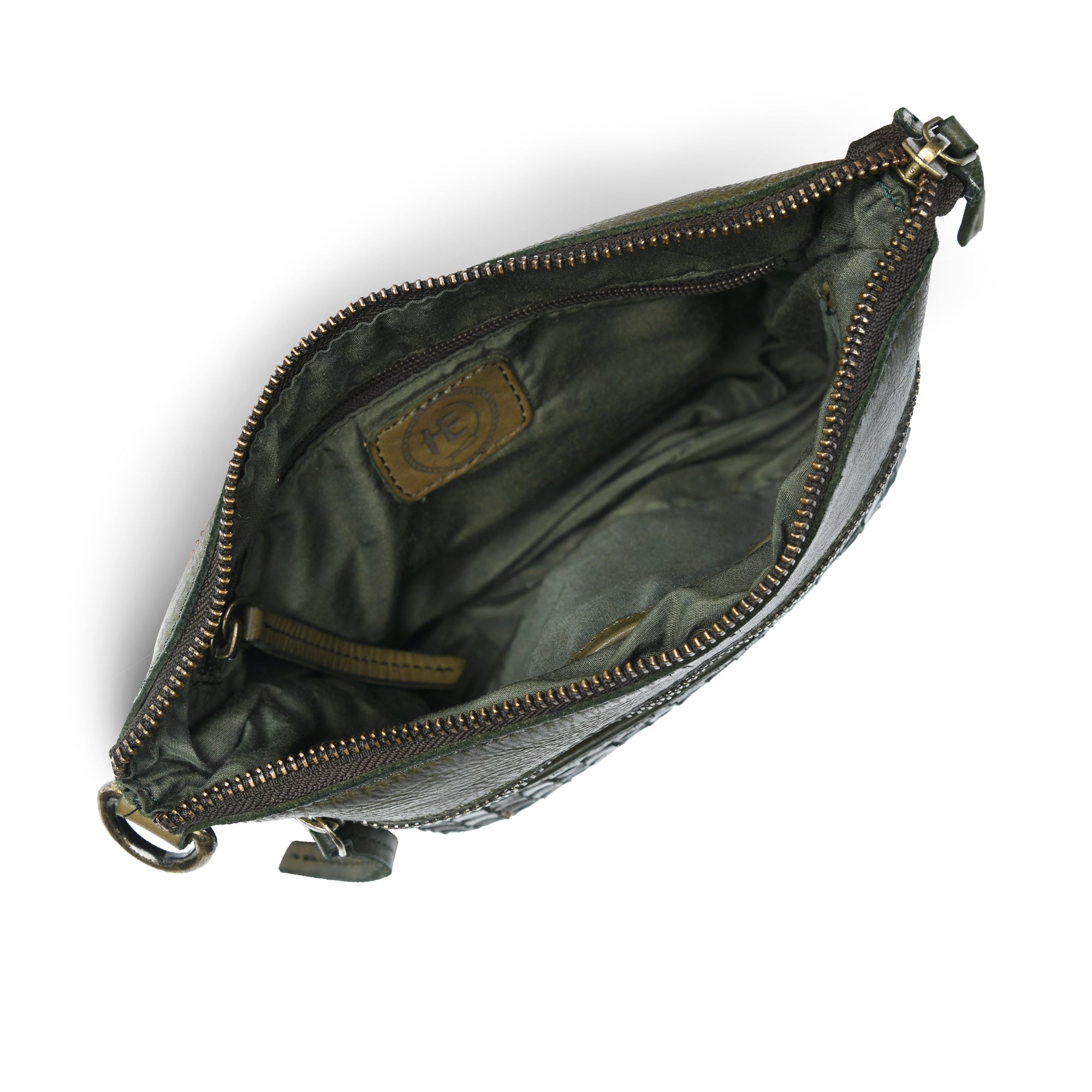 Woven Elegance Leather Handbag - Olive Colour