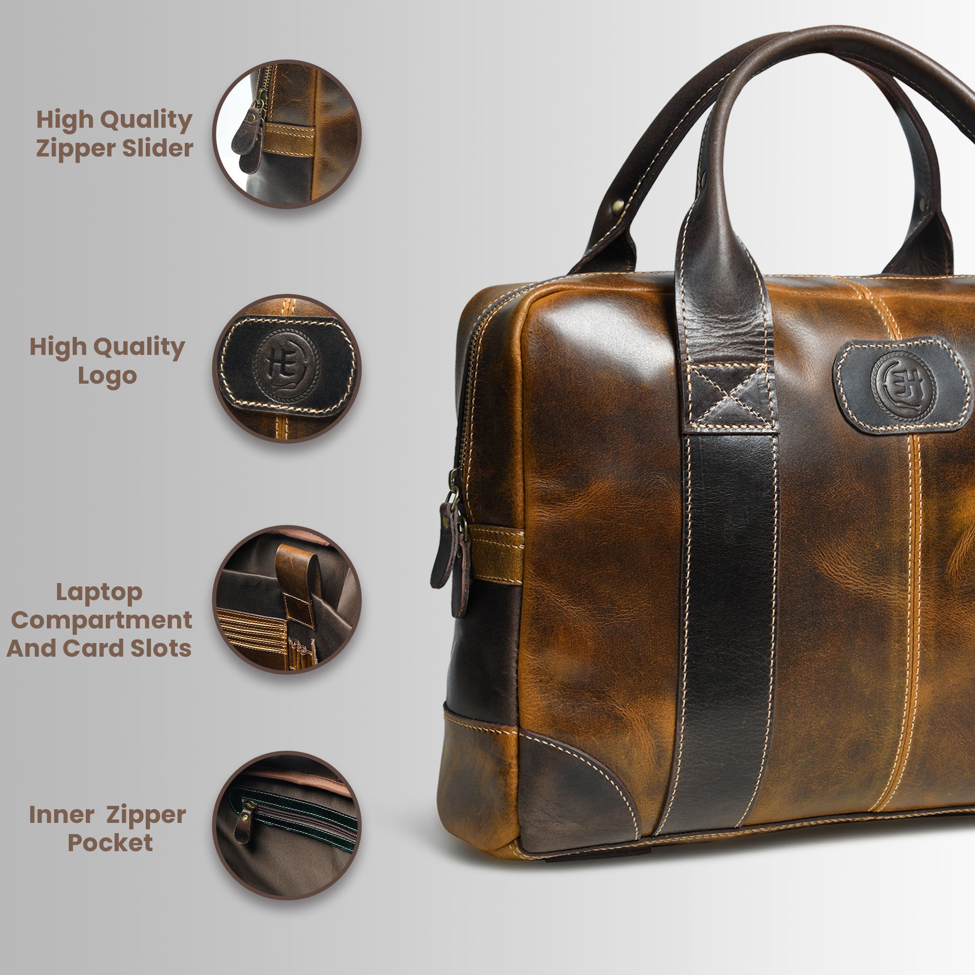 Heritage Buffalo Leather Laptop Bag - Brown Colour