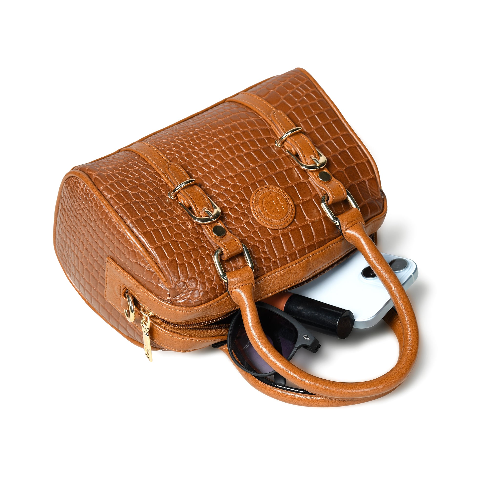 Emerald Luxe Croc Satchel - Brown Colour