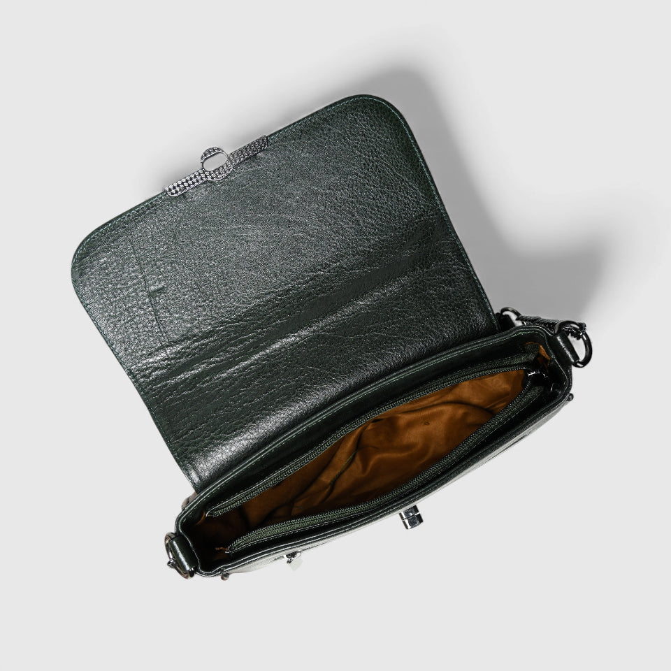 Regal Noir Croc Handbag - Rich green