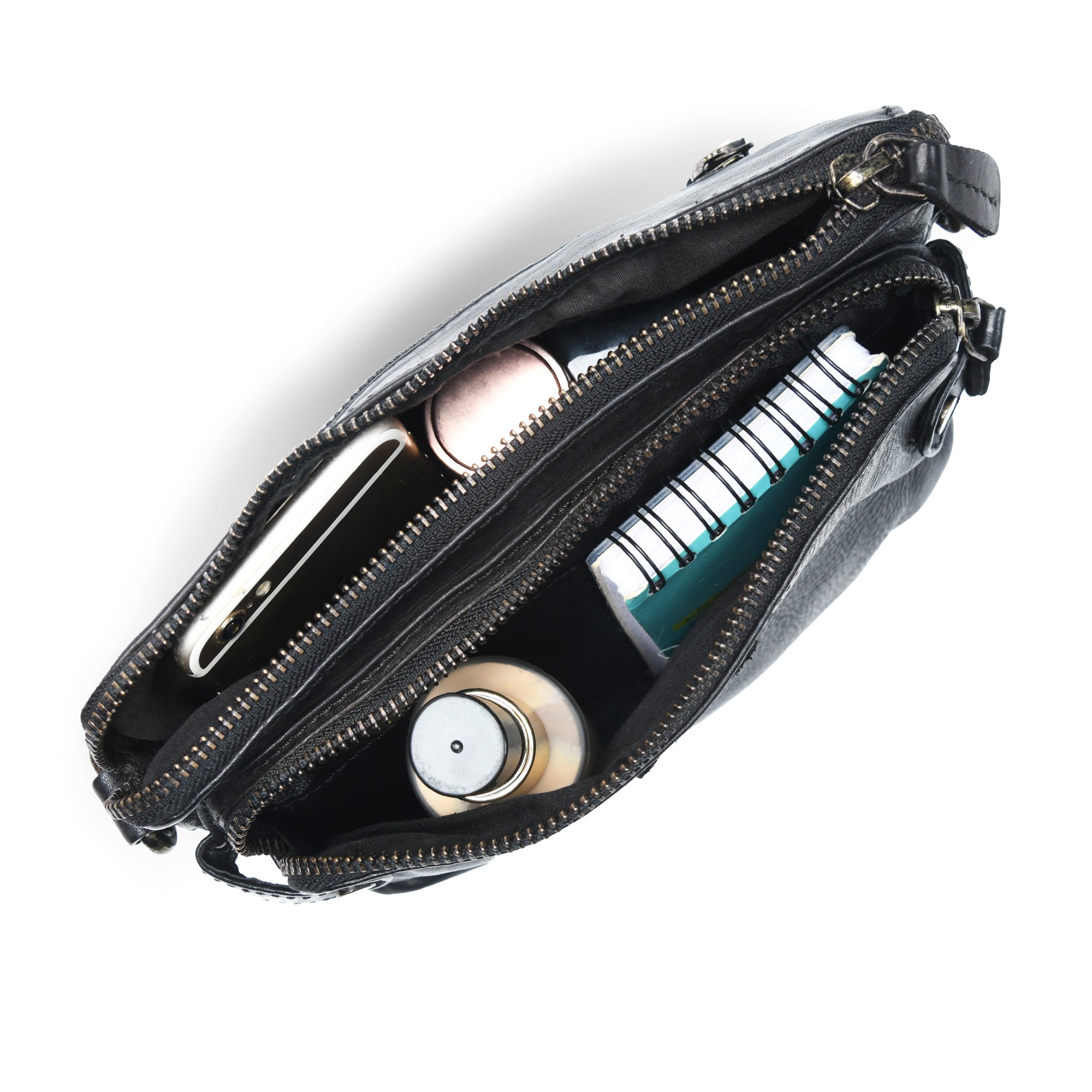 Classic Cognac Leather Women's Handbag - Black Colour