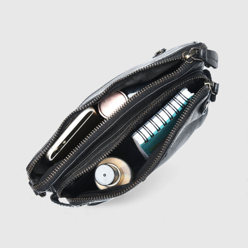 Classic Cognac Leather Women's Handbag - Black Colour