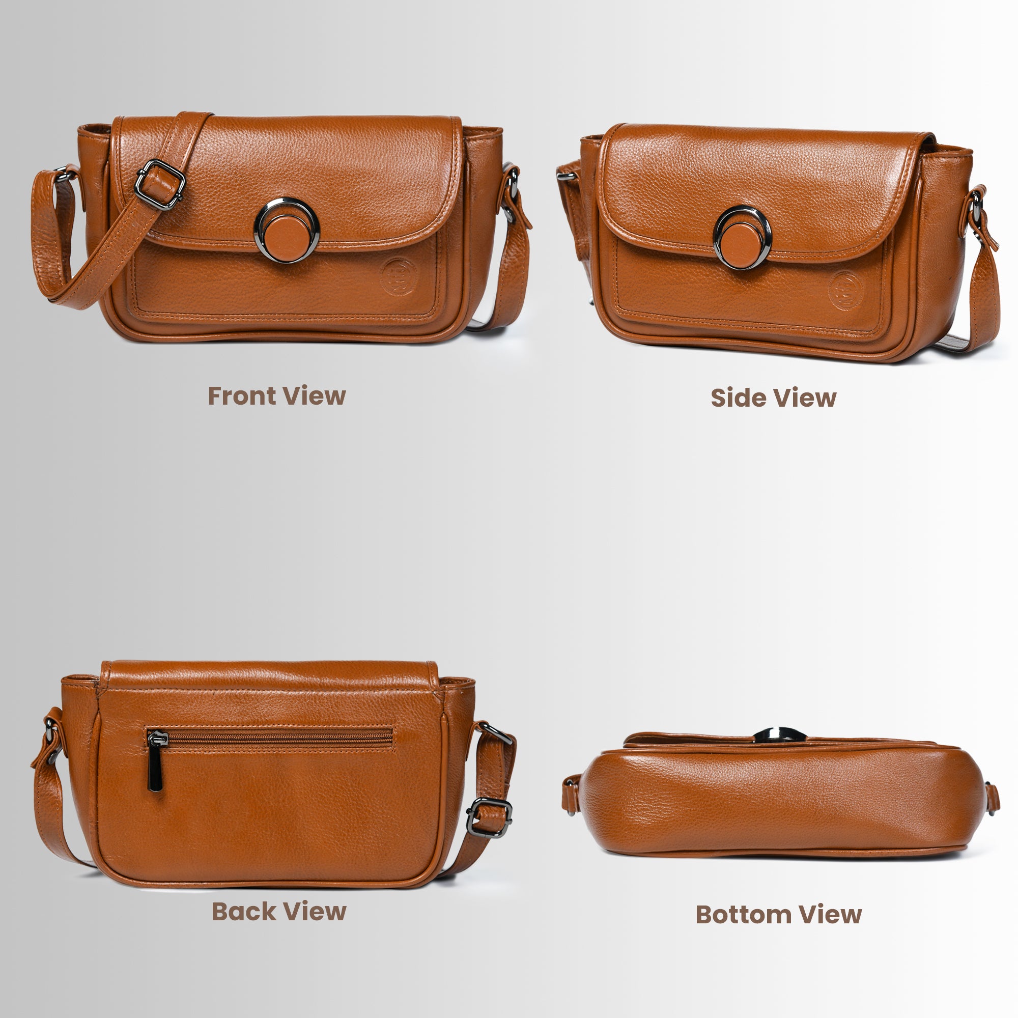 Verdant Elegance Women's Leather Handbag - Tan Colour