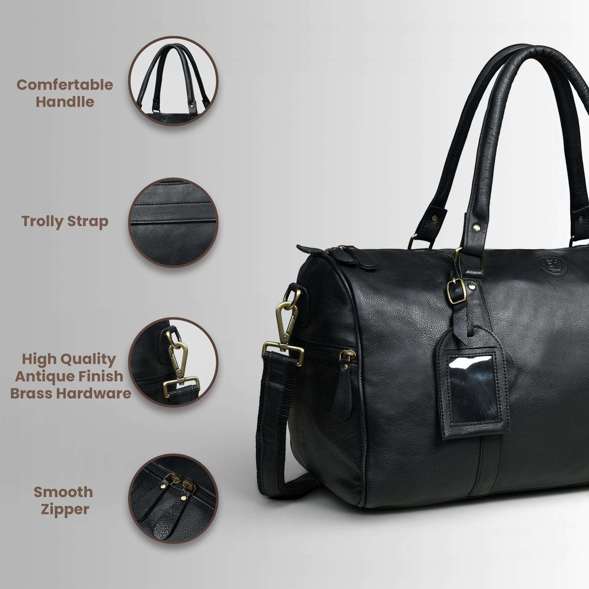 The Voyager Leather Travel Duffle Bag - Black Colour