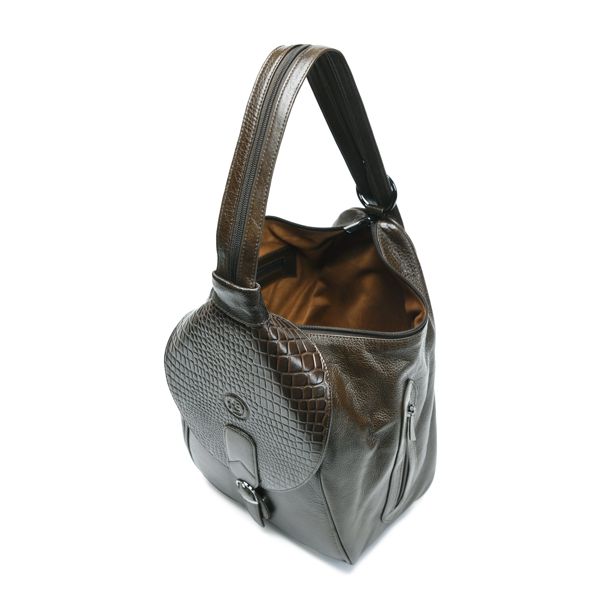 Maroon Croco Leather Shoulder Bag - Brown Colour