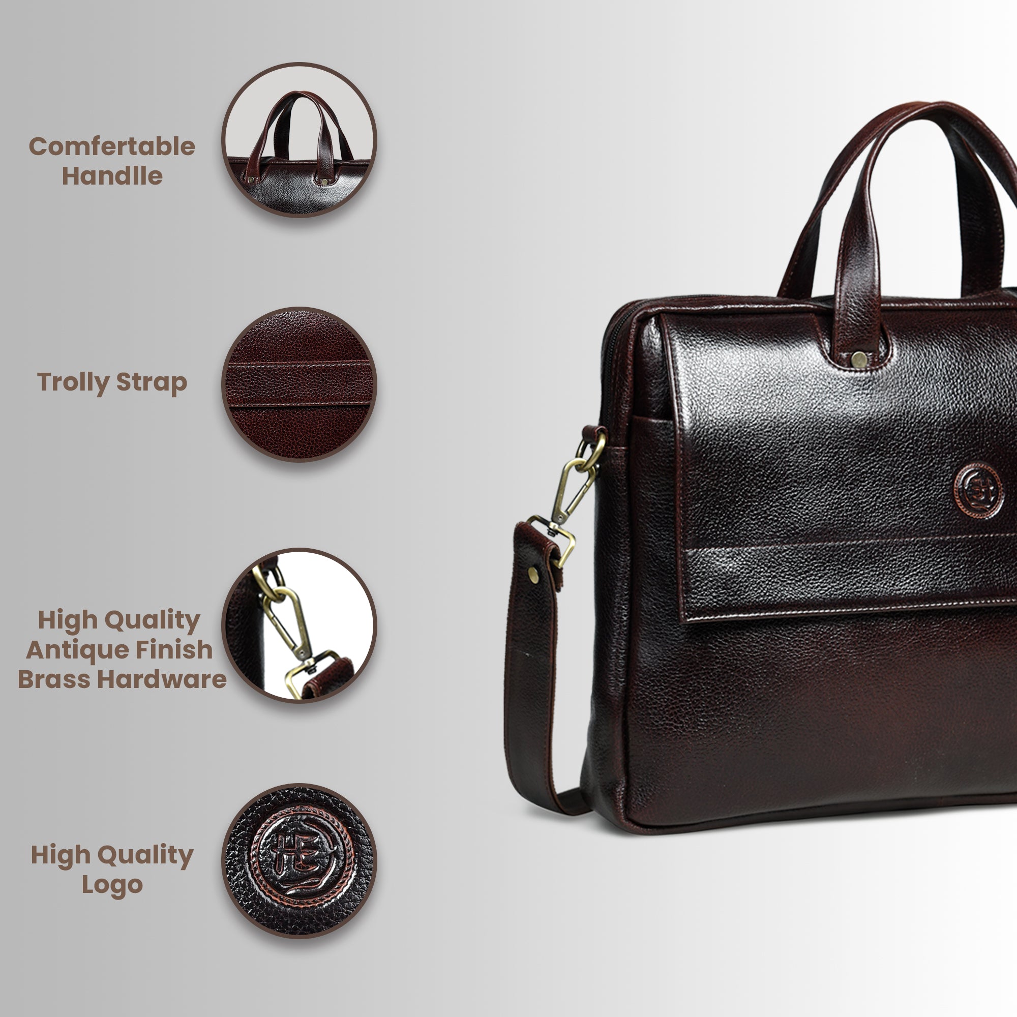 Executive Edge Leather Laptop Briefcase - Tan Colour