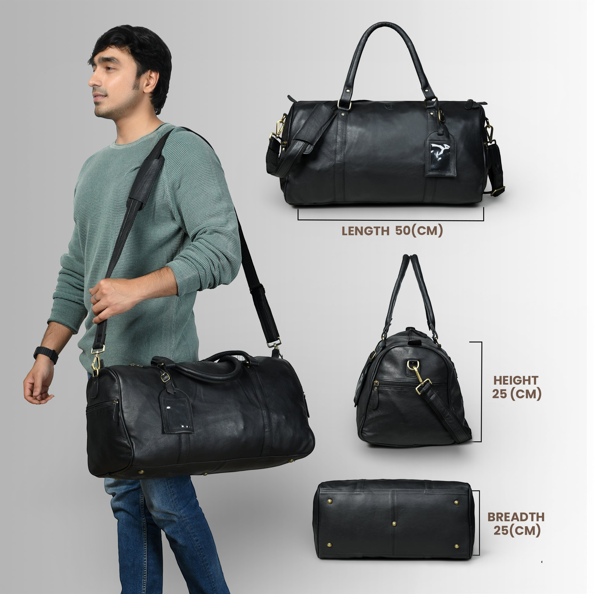 The Voyager Leather Travel Duffle Bag - Black Colour