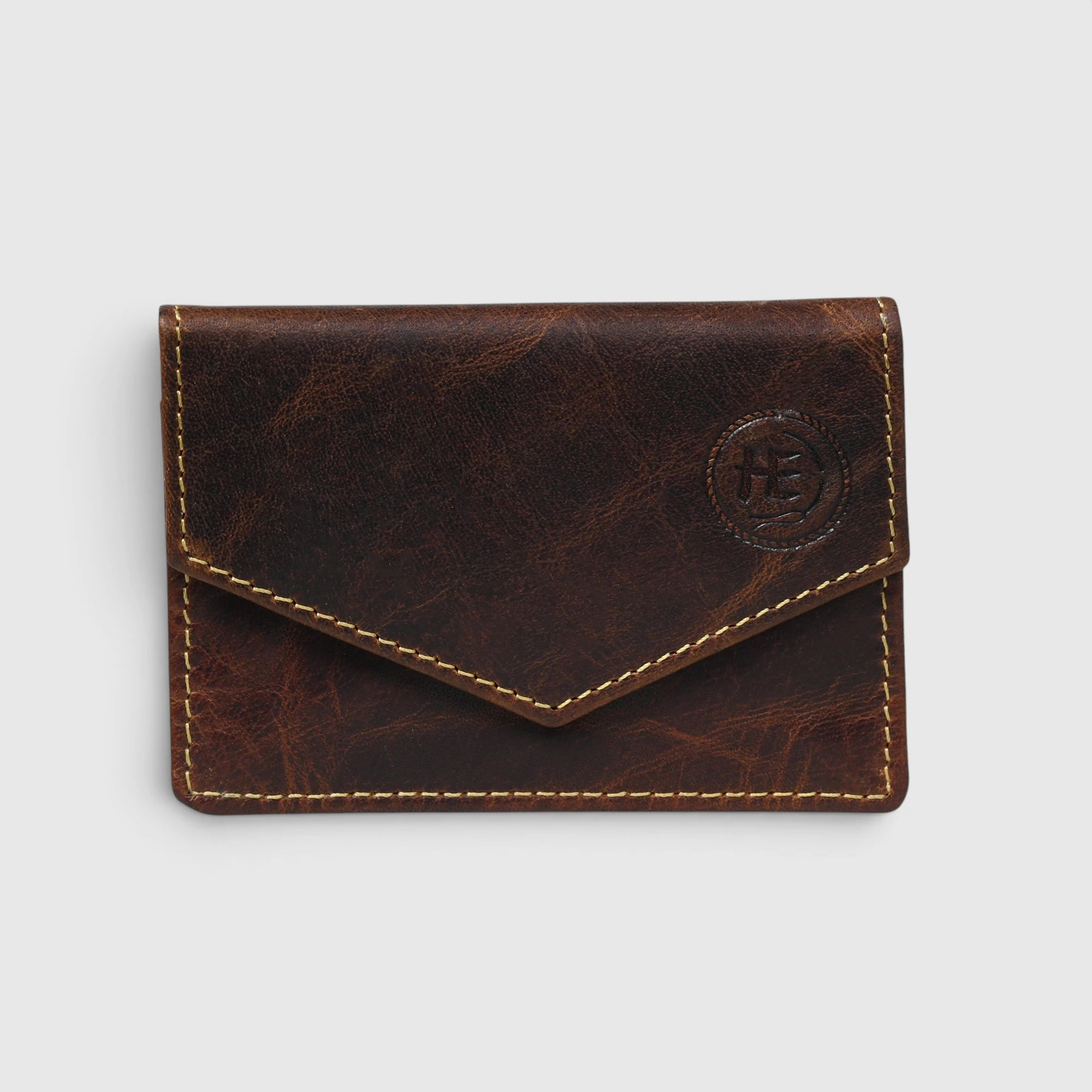 Emerald Regency Compact Vintage Leather Card Wallet - Espresso brown