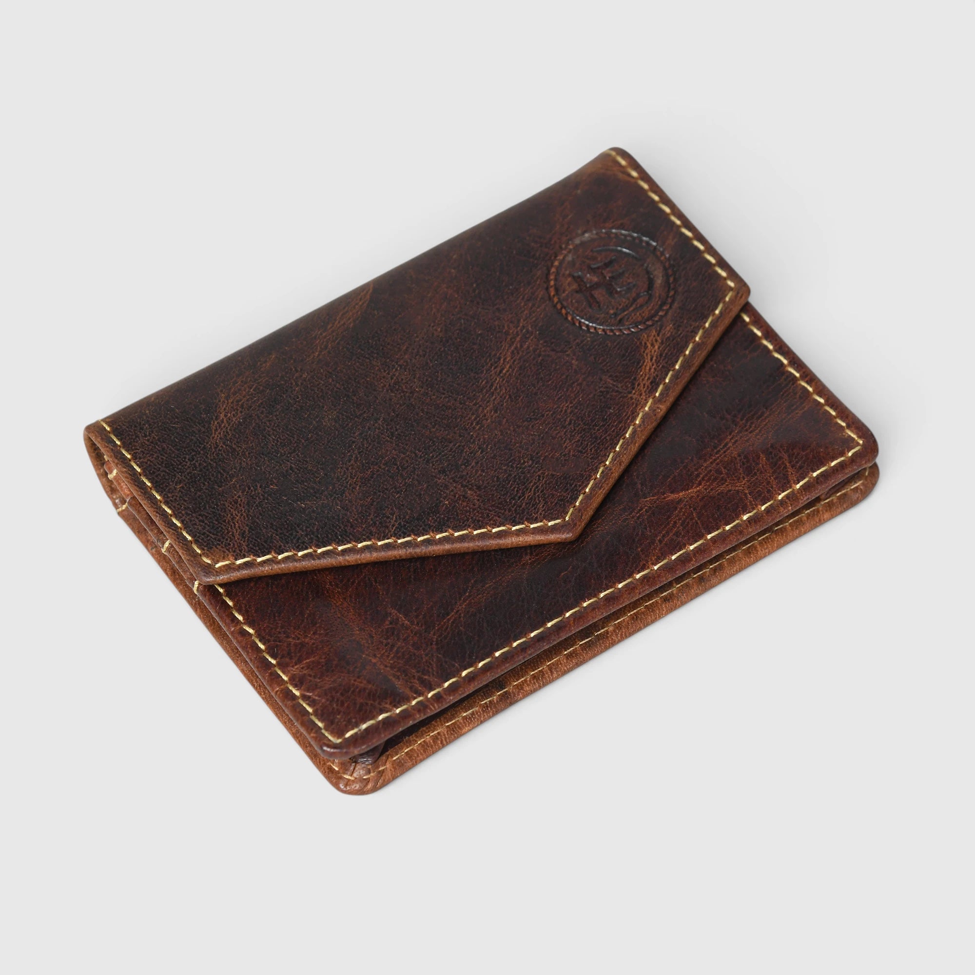 Emerald Regency Compact Vintage Leather Card Wallet - Espresso brown