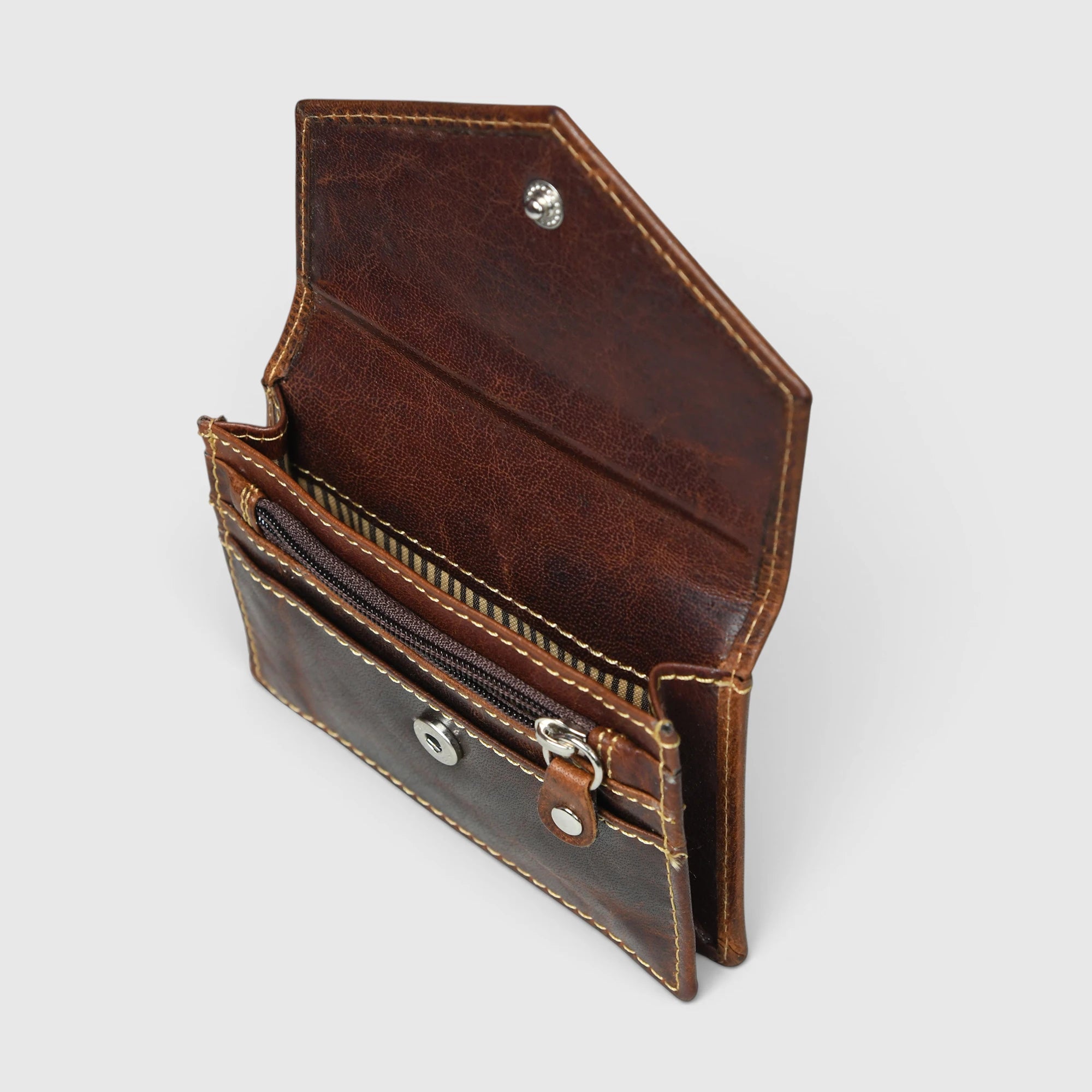 Emerald Regency Compact Vintage Leather Card Wallet - Espresso brown