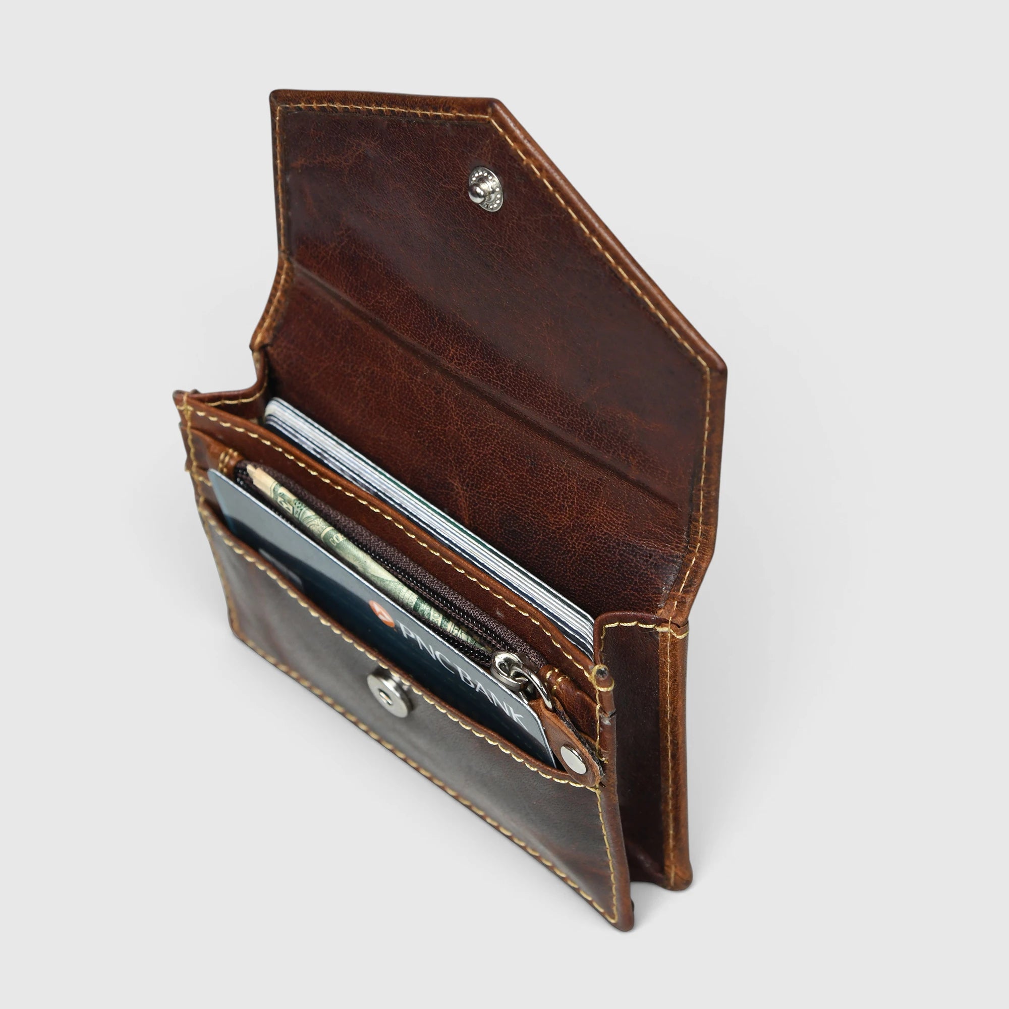 Emerald Regency Compact Vintage Leather Card Wallet - Espresso brown