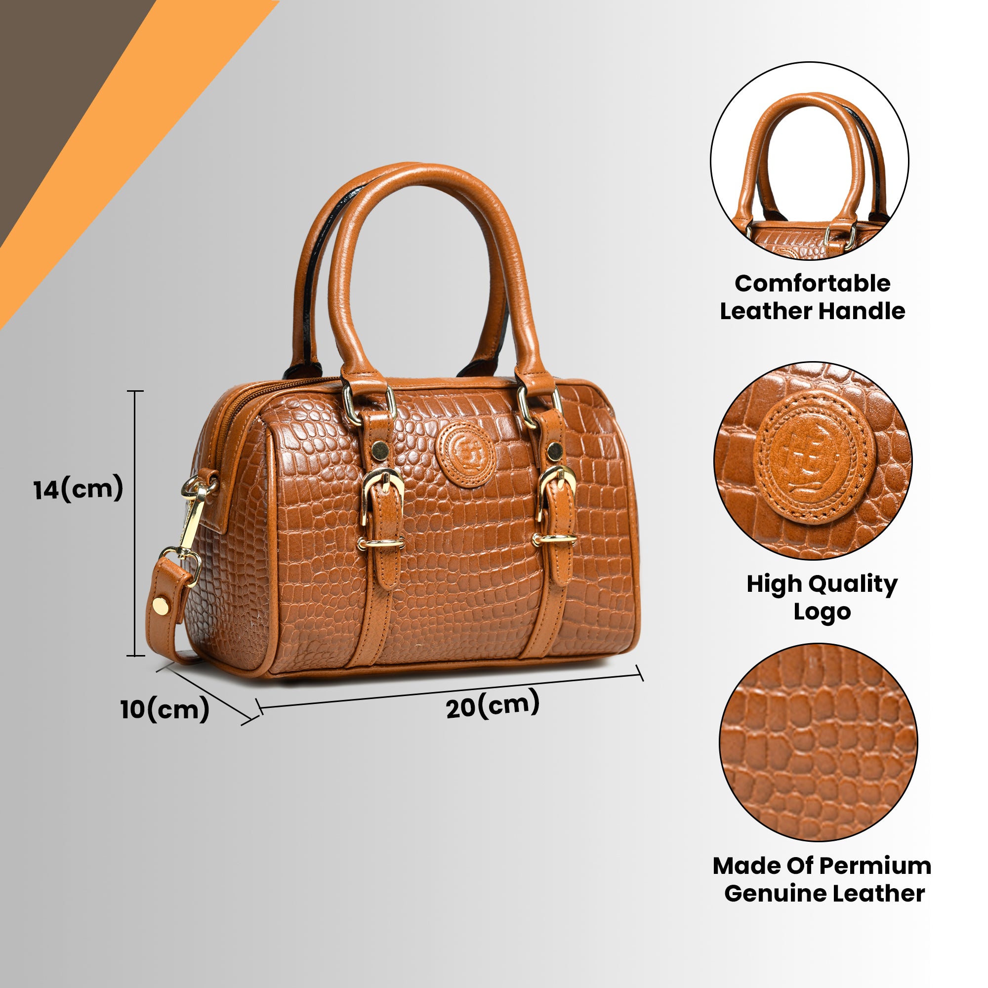 Emerald Luxe Croc Satchel - Brown Colour