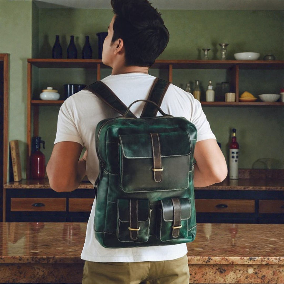 Hestern TerraLux Leather Backpack - Rich Green