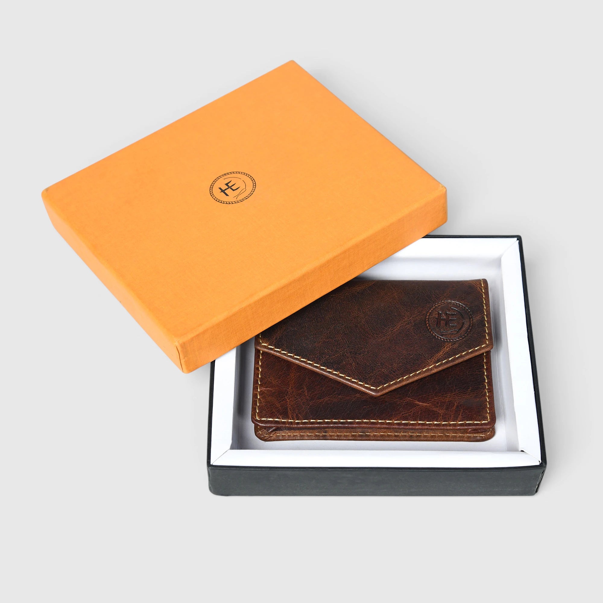 Emerald Regency Compact Vintage Leather Card Wallet - Espresso brown
