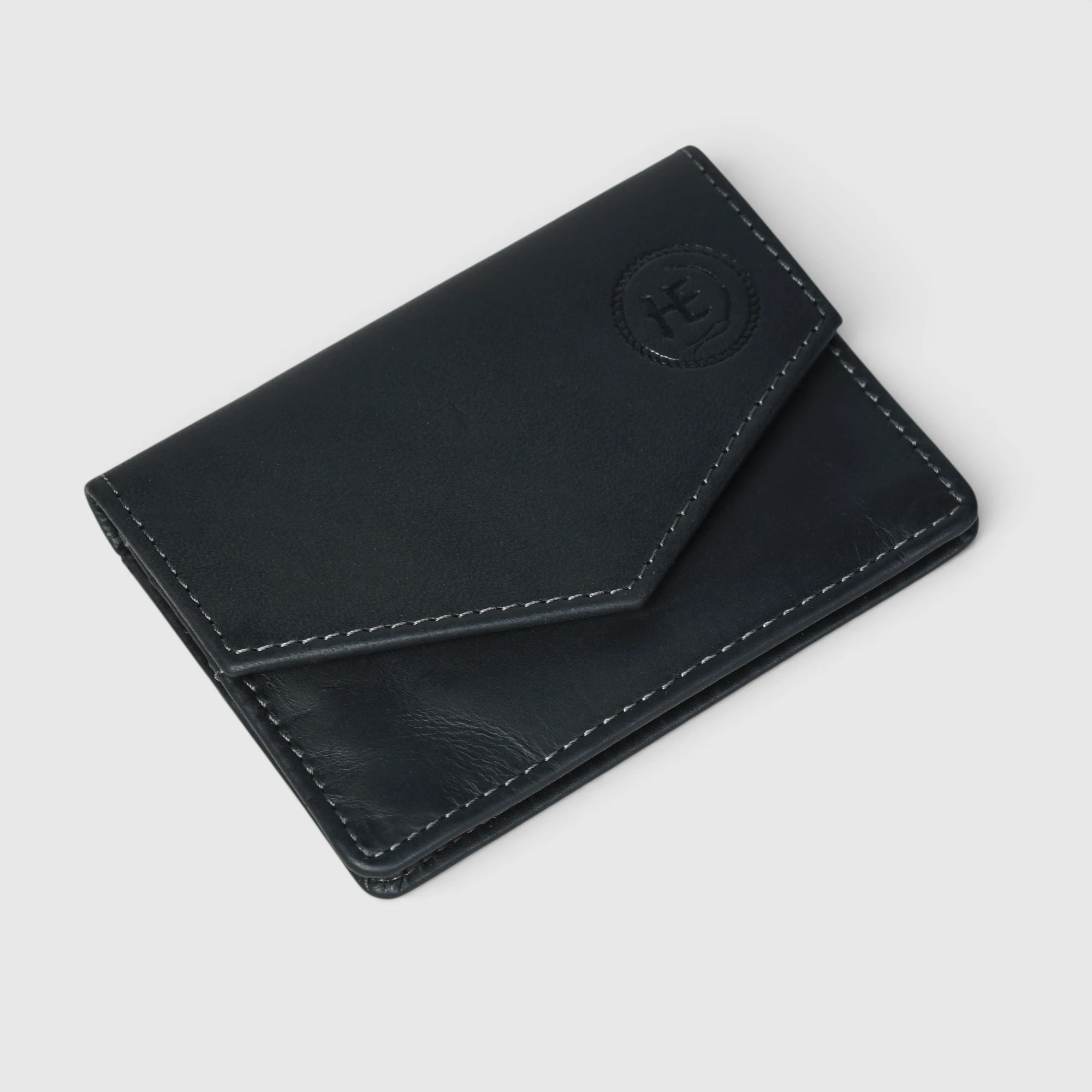 Emerald Regency Compact Vintage Leather Card Wallet - Black Colour