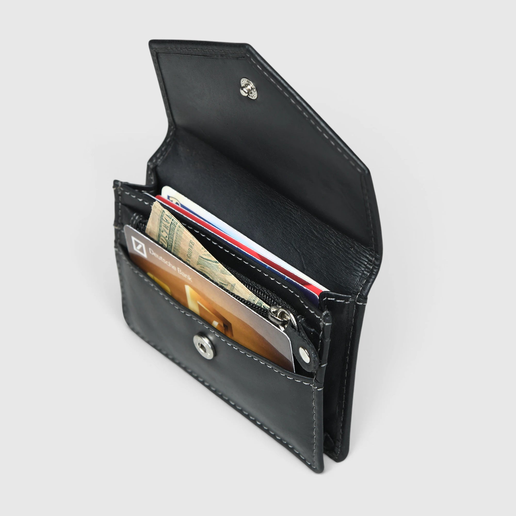 Emerald Regency Compact Vintage Leather Card Wallet - Black Colour