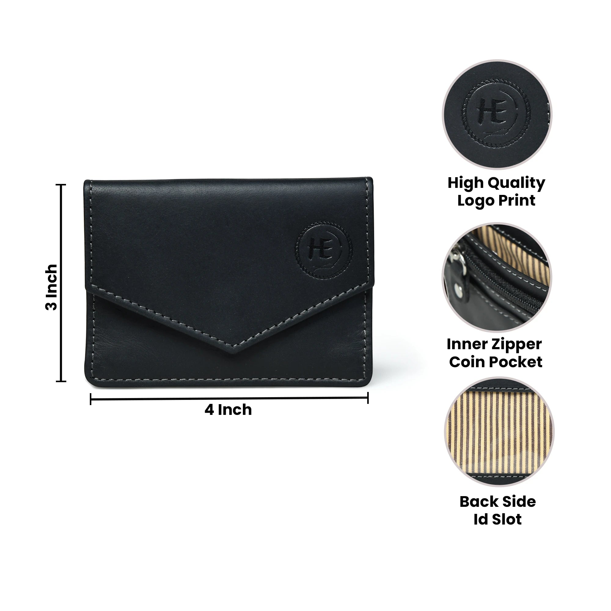 Emerald Regency Compact Vintage Leather Card Wallet - Black Colour
