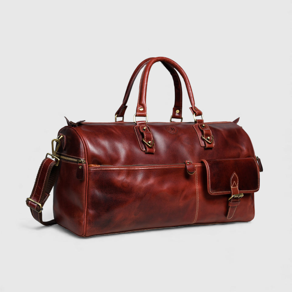 The Odyssey Leather Travel Duffle - Crimson Red